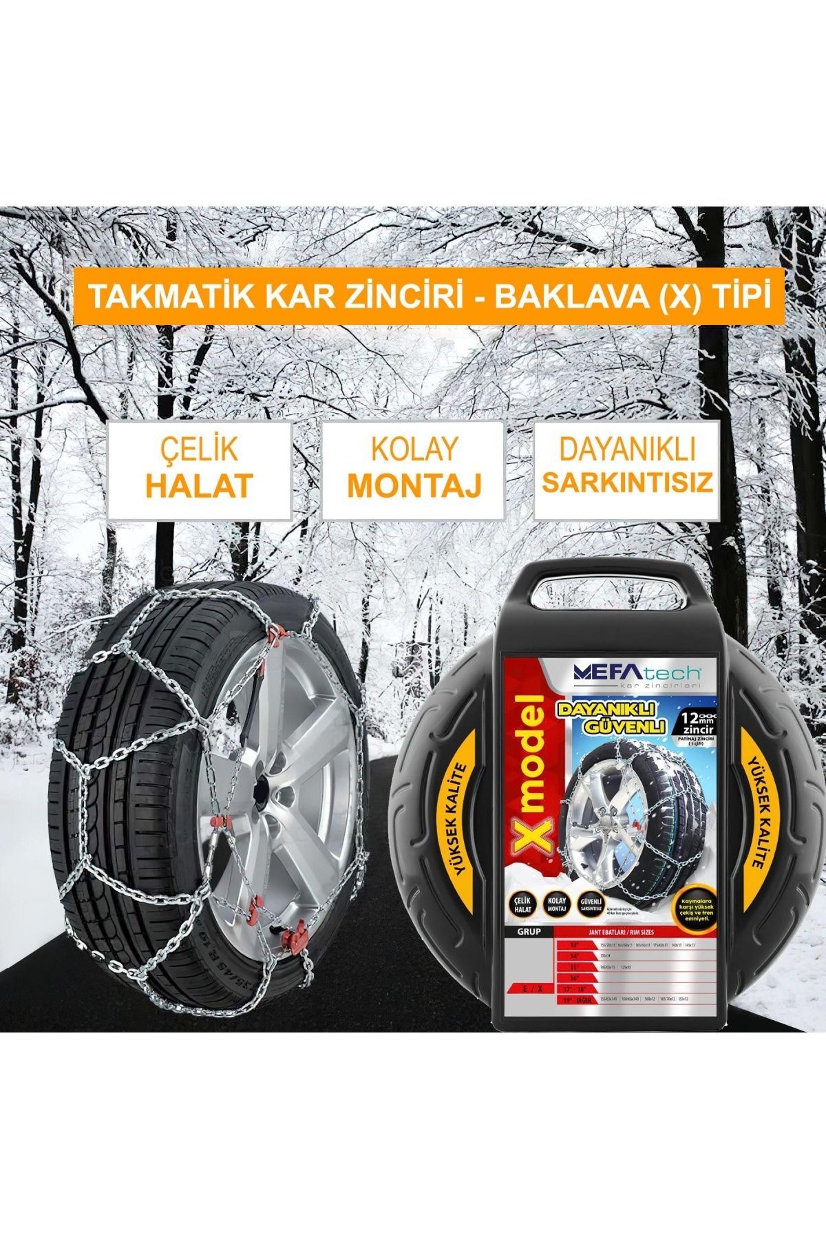 Kar Lastik Zinciri 195/55r14 Binek Suv X Tipi Takmatik Kolay Montaj