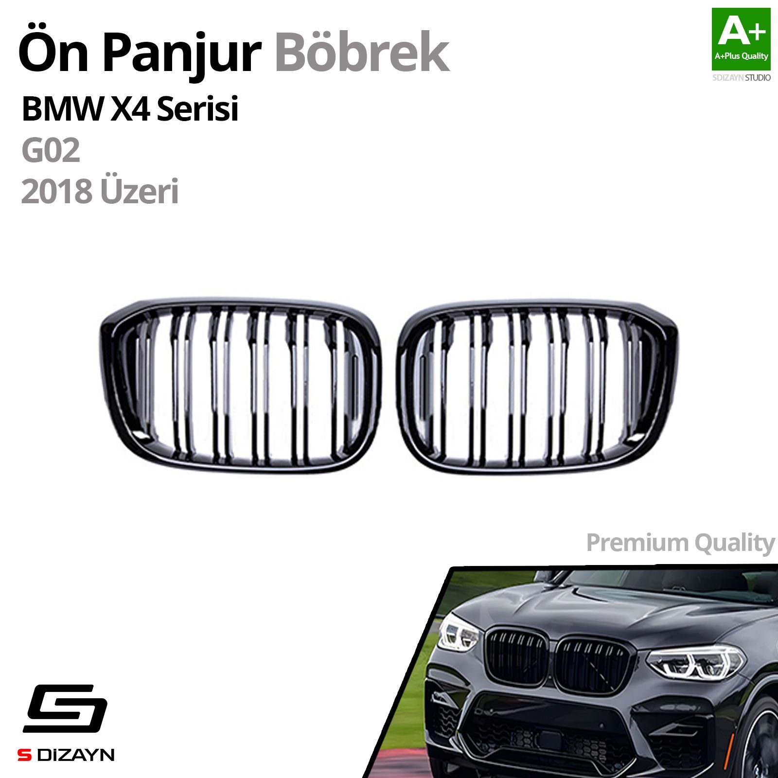 S-Dizayn Bmw X4 G02 Ön Panjur Böbrek Parlak Siyah Piano Black M X4 Model 2018 Üzeri