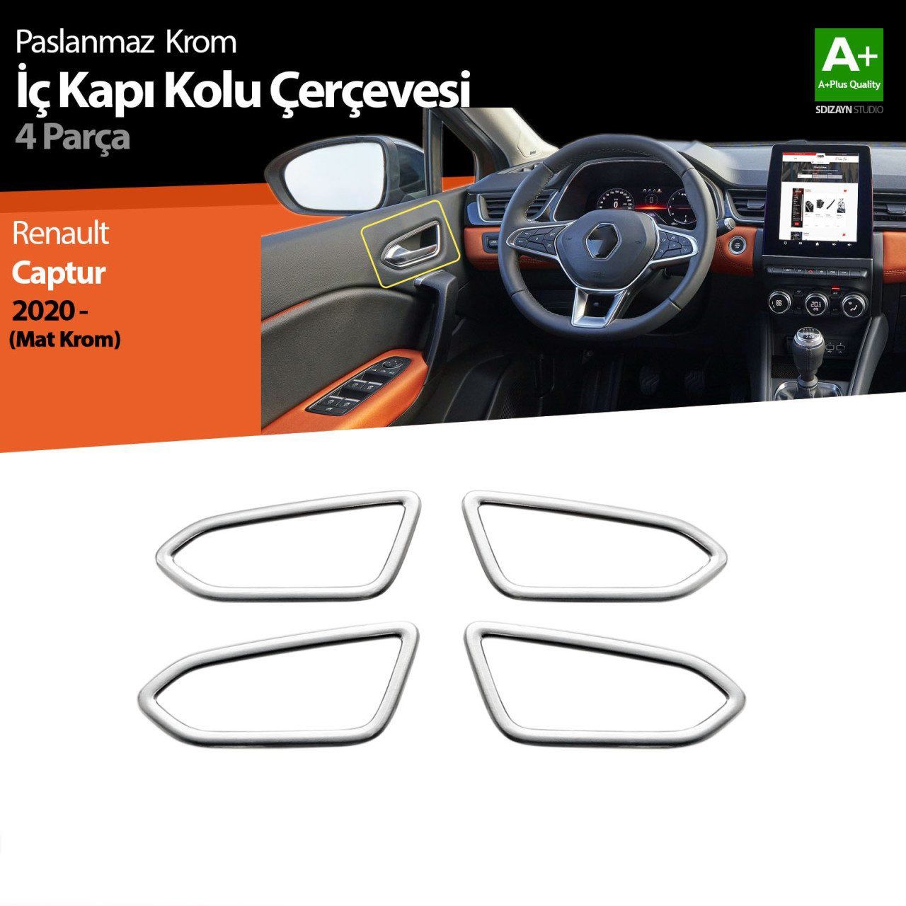 Renault Captur Uyumlu 2 Krom İç Kapı Kolu Çerçevesi 4 Parça. 2020 Üzeri (Mat Krom)