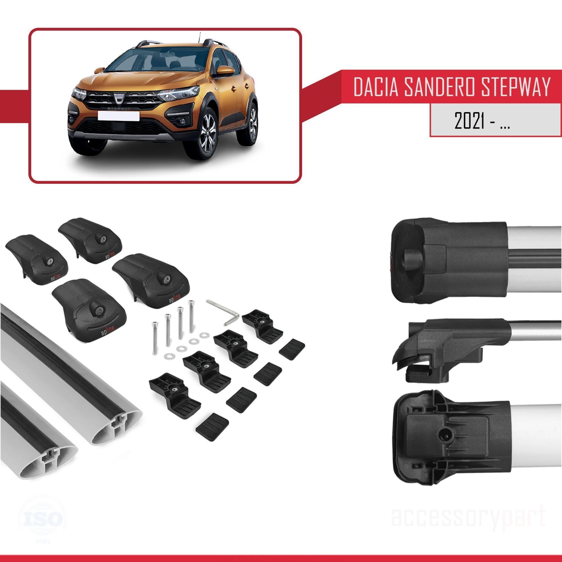 Dacia Sandero Stepway 2021 ile uyumlu ACE-1 Ara Atkı Tavan Barı GRİ