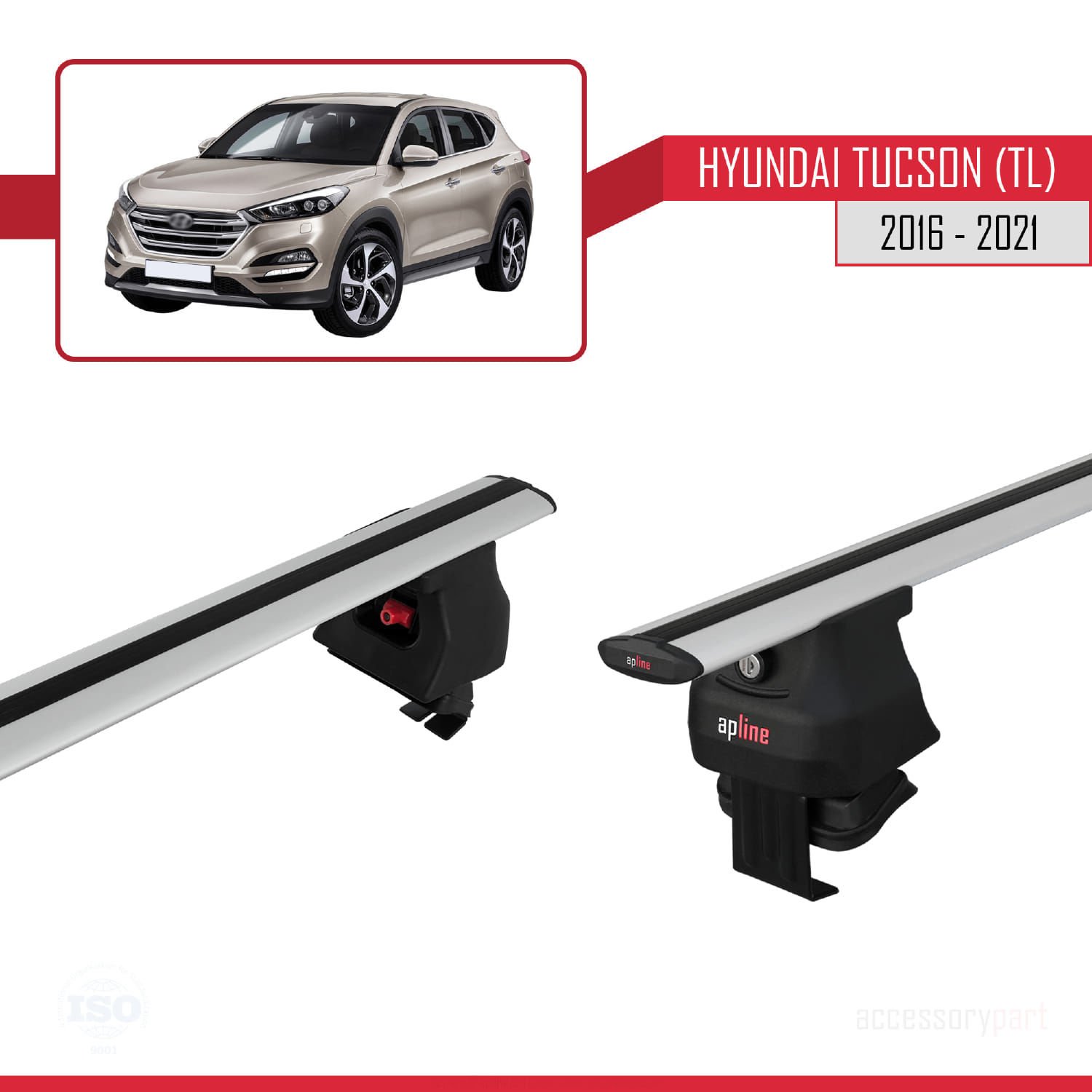 Hyundai Tucson (TL) 2016-2021 Arası ile uyumlu ACE-4 Ara Atkı Tavan Barı GRİ