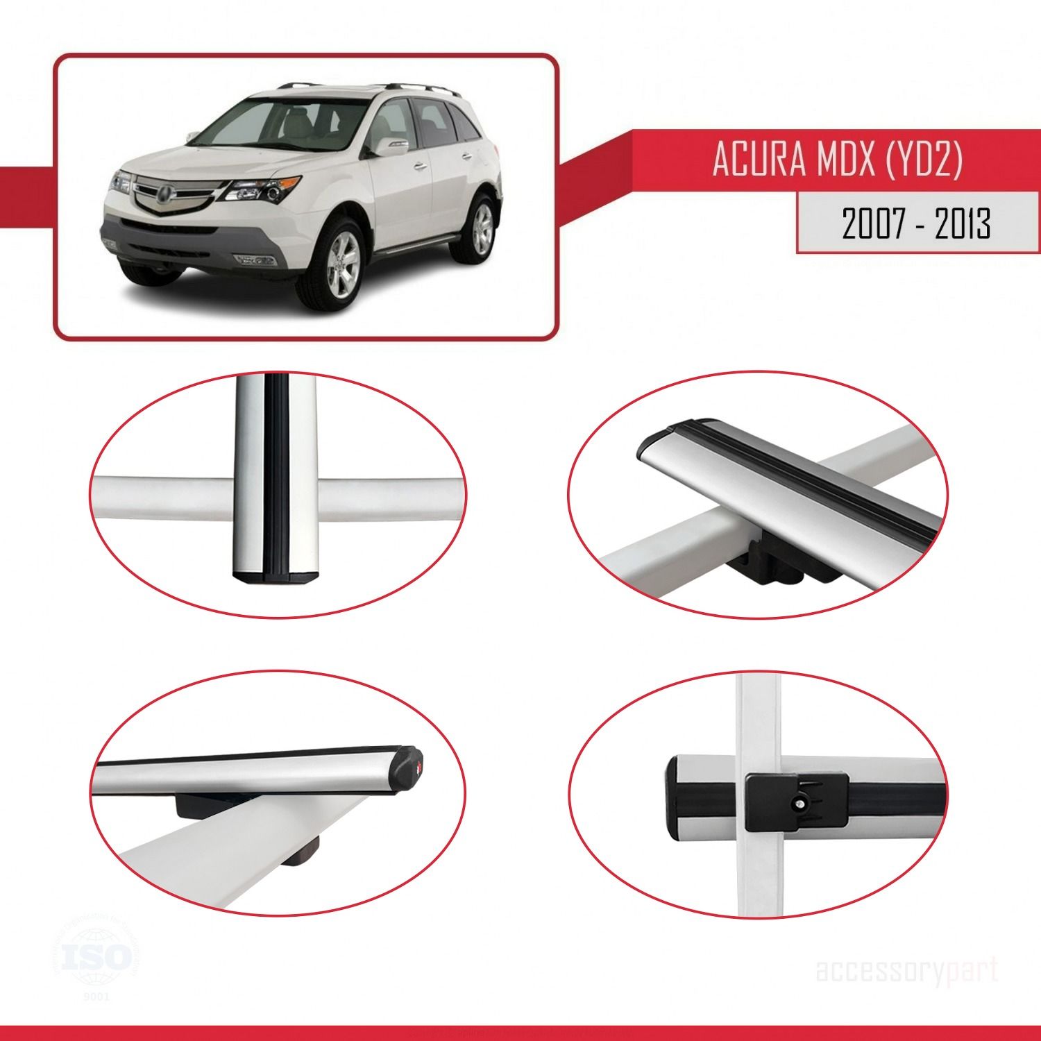 Acura MDX (YD2) 2007-2013 Arası ile uyumlu Basic Model Ara Atkı Tavan Barı GRİ 3 ADET