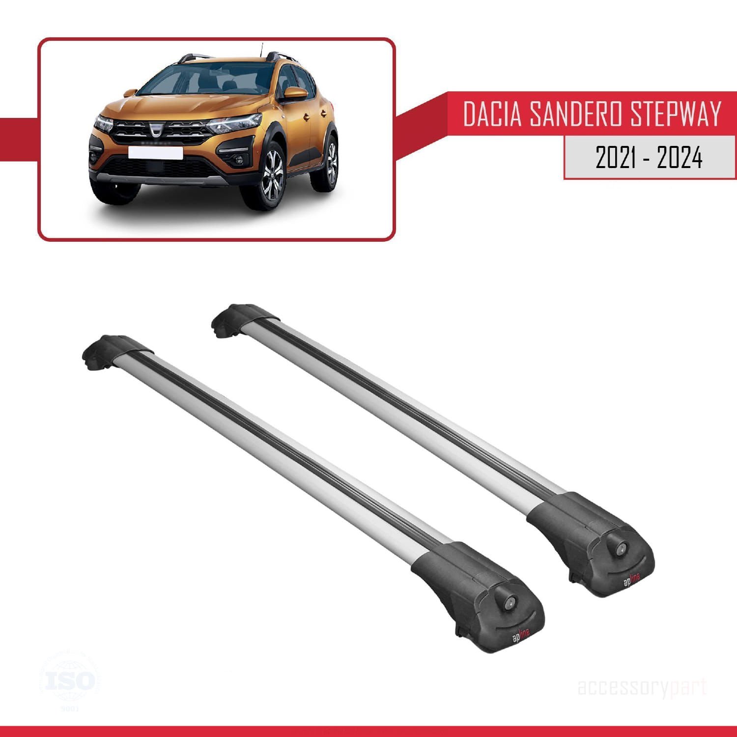 Dacia Sandero STEPWAY 2021 ve Sonrası ile uyumlu ACE-1 Ara Atkı Tavan Barı GRİ