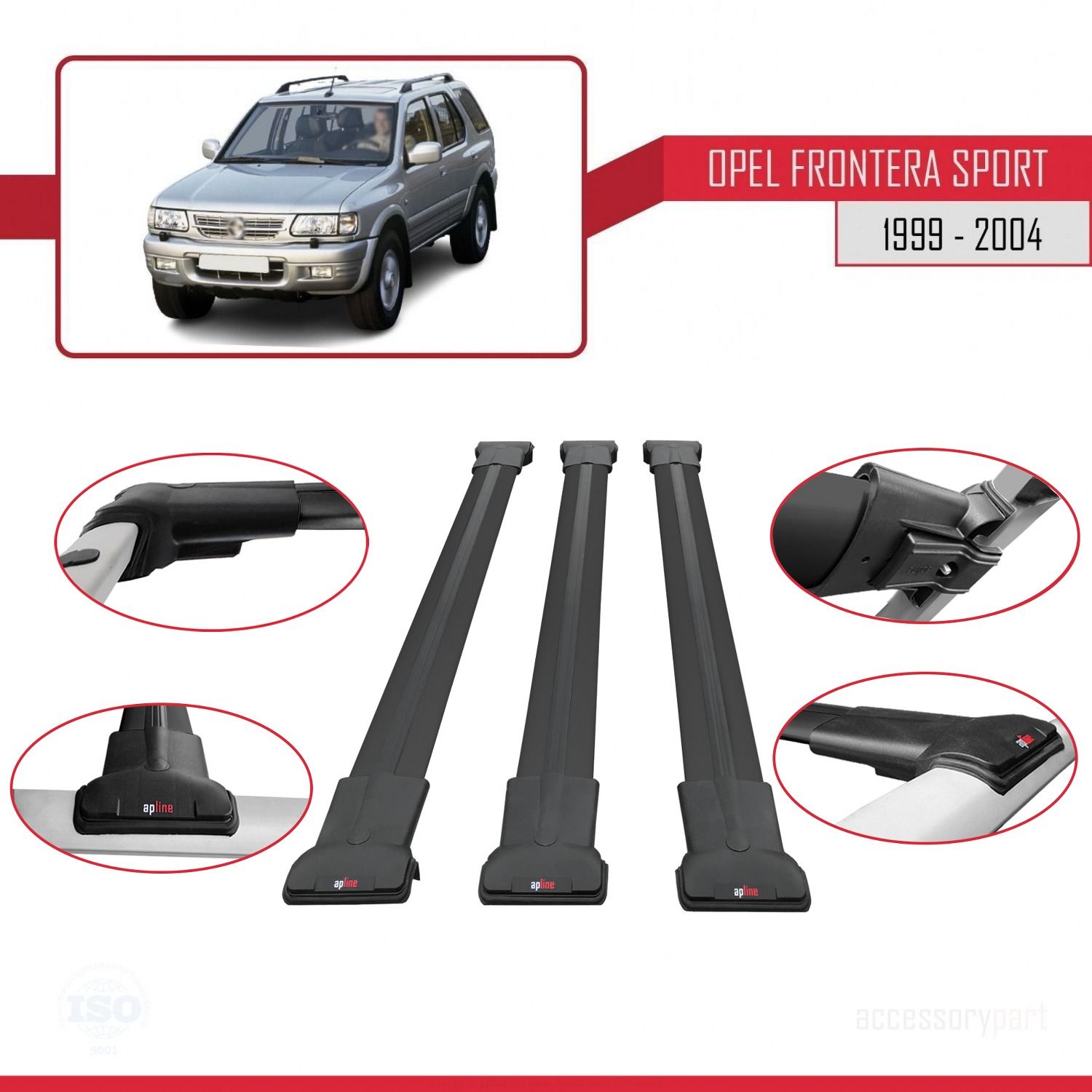 Opel Frontera Sport 1999-2004 Arası ile Uyumlu FLY Model Ara Atkı Tavan Barı SİYAH 3 ADET BAR