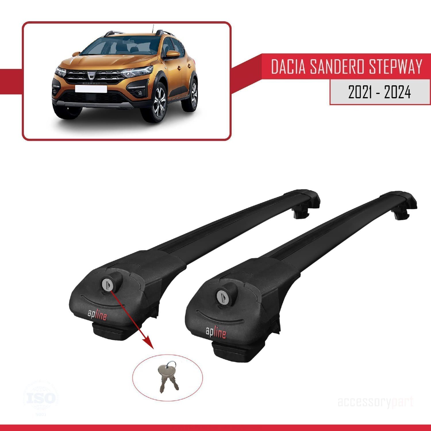 Dacia Sandero STEPWAY 2021 ve Sonrası ile uyumlu ACE-1 Ara Atkı Tavan Barı SİYAH