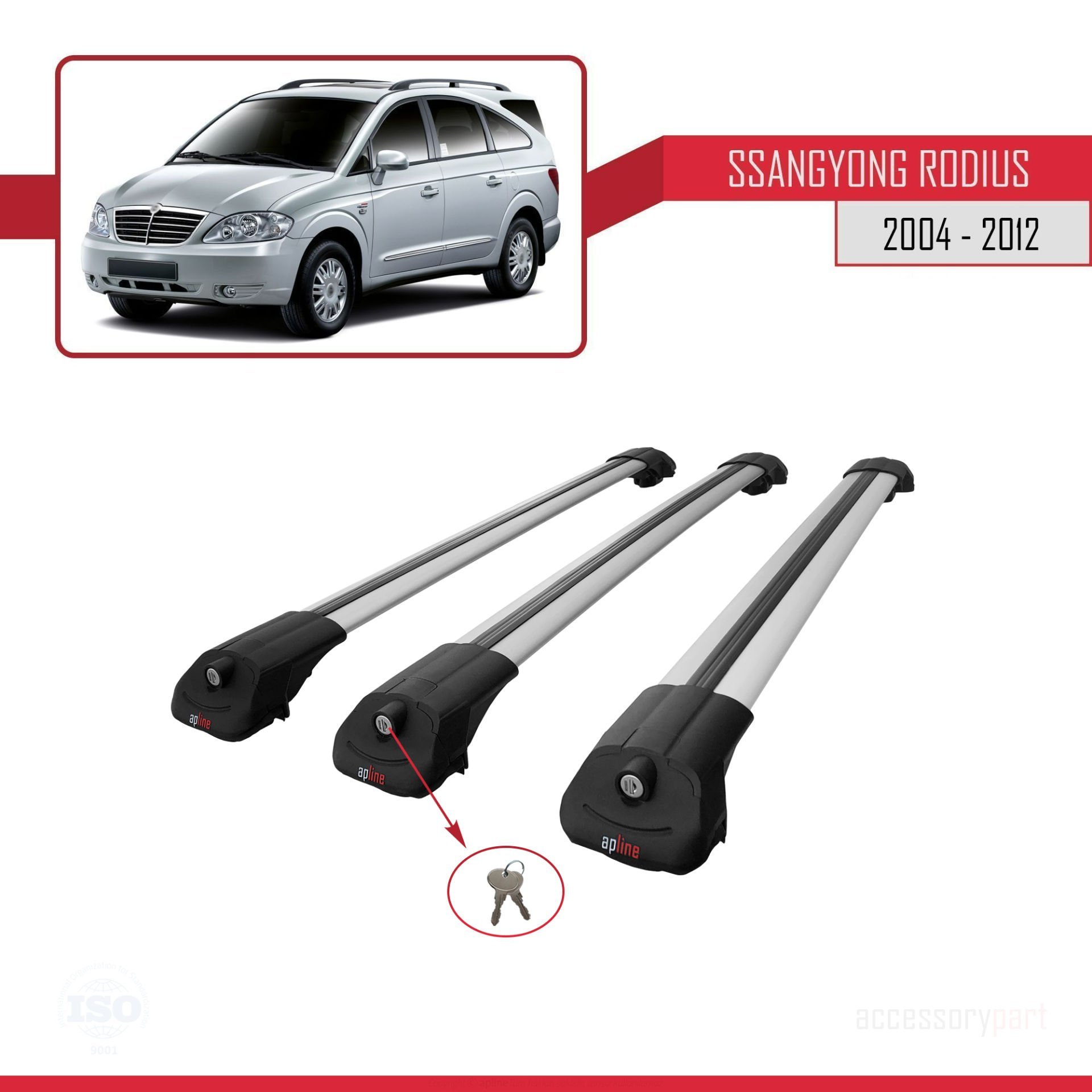 Ssangyong Rodius 2004-2012 Arası ile uyumlu ACE-1 Ara Atkı Tavan Barı GRİ 3 ADET BAR