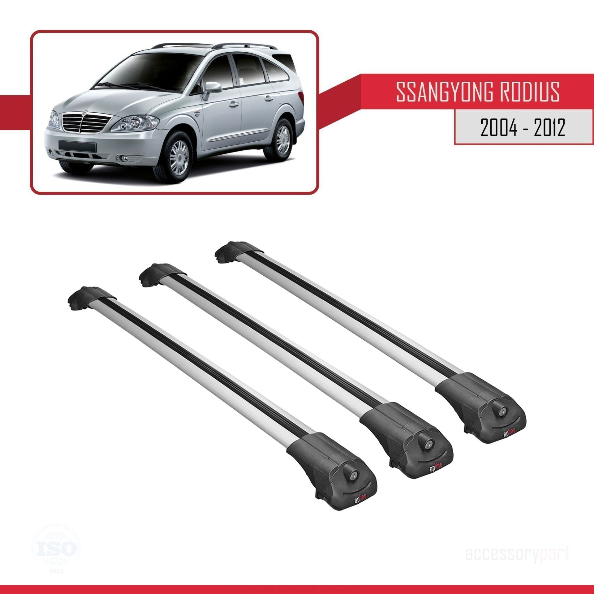 Ssangyong Rodius 2004-2012 Arası ile uyumlu ACE-1 Ara Atkı Tavan Barı GRİ 3 ADET BAR