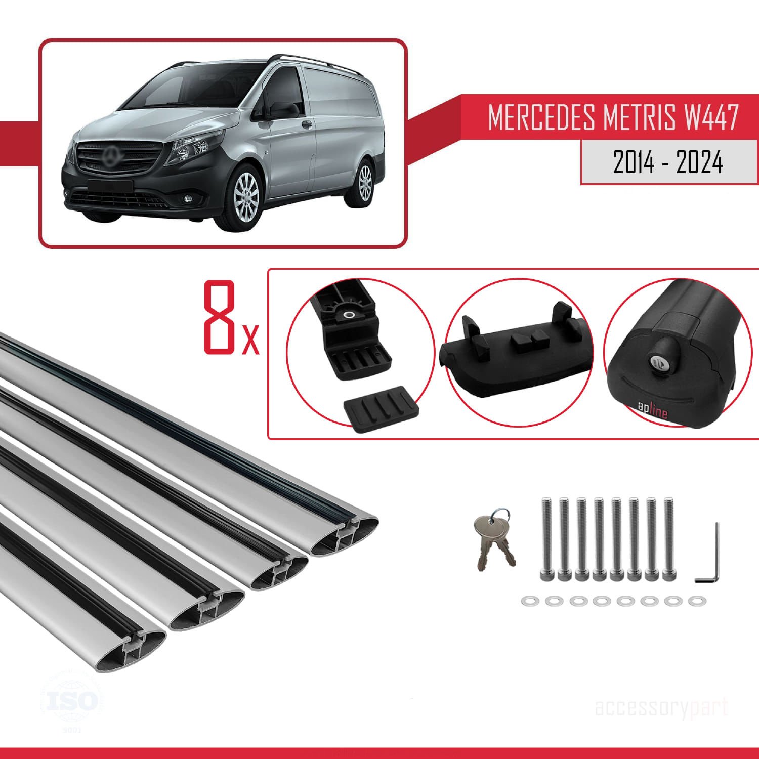 Mercedes Metris (W447) 2014 ve Sonrası ile uyumlu ACE-1 Ara Atkı Tavan Barı GRİ 4 ADET BAR