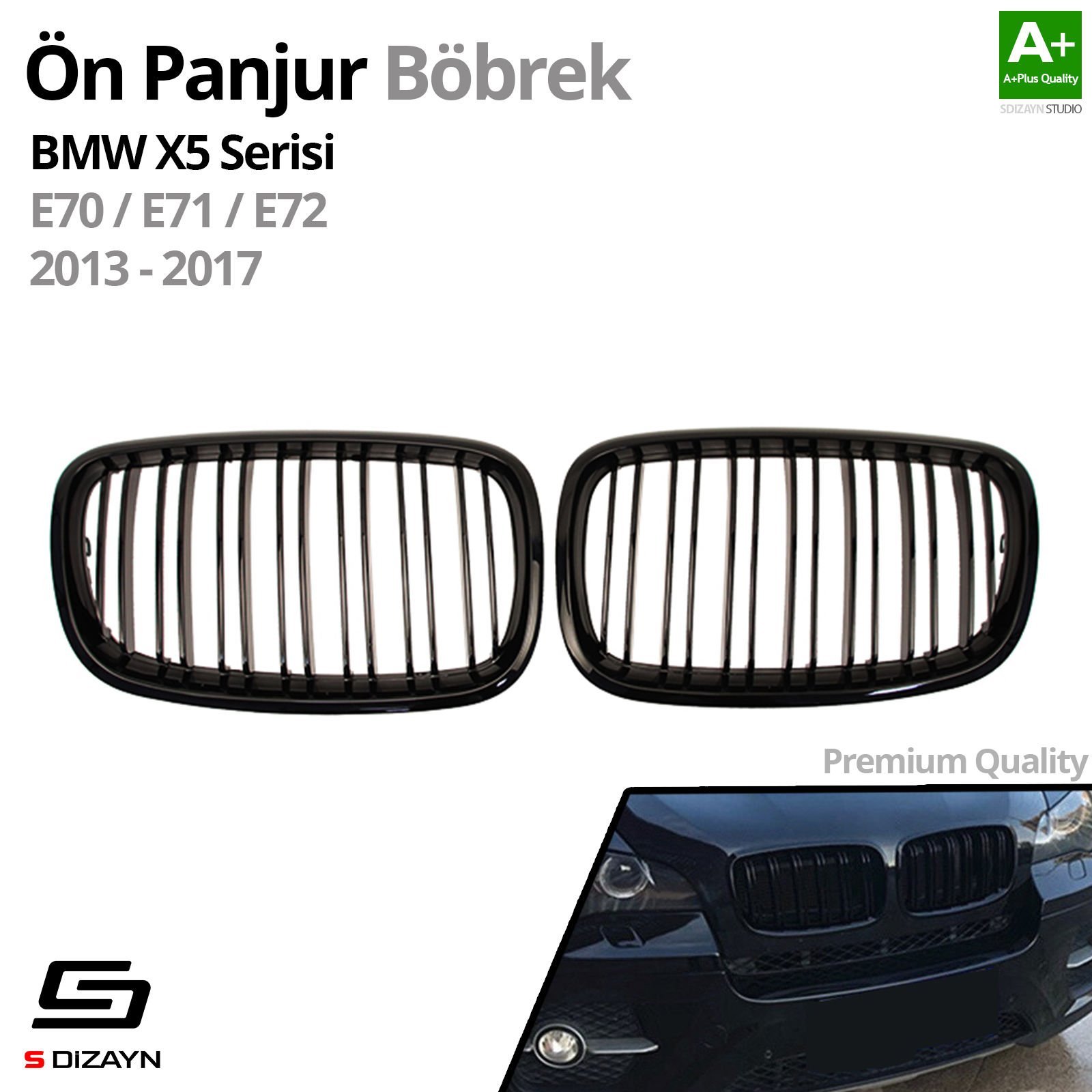 S-Dizayn Bmw X5 E70/E71/E72 Ön Panjur Böbrek Parlak Siyah Piano Black M X5 Model 2007-2013