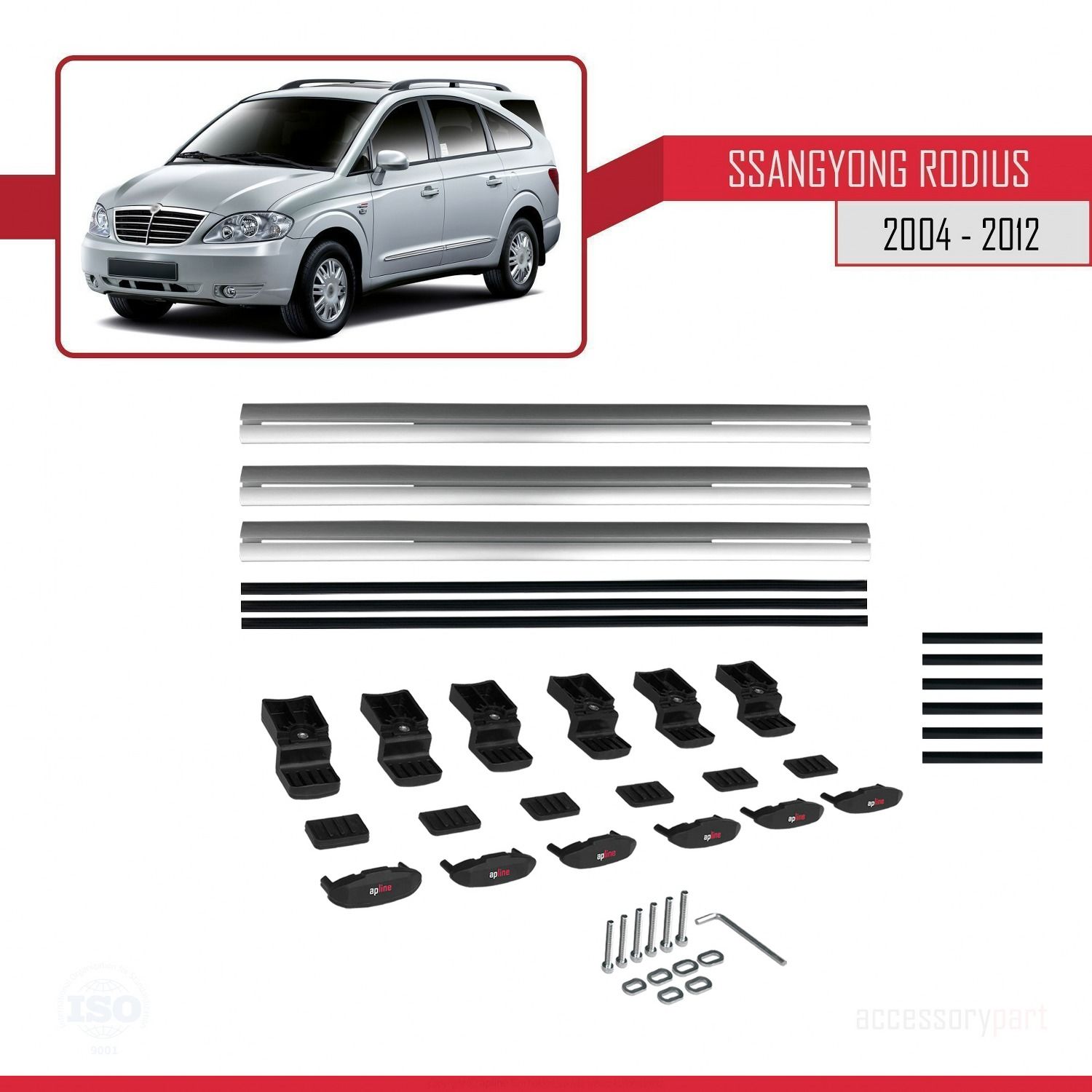 Ssangyong Rodius 2004-2012 Arası ile uyumlu Basic Model Ara Atkı Tavan Barı GRİ 3 ADET