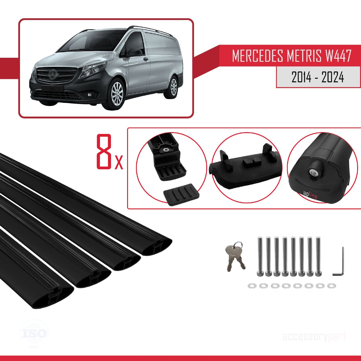 Mercedes Metris (W447) 2014 ve Sonrası ile uyumlu ACE-1 Ara Atkı Tavan Barı SİYAH 4 ADET BAR