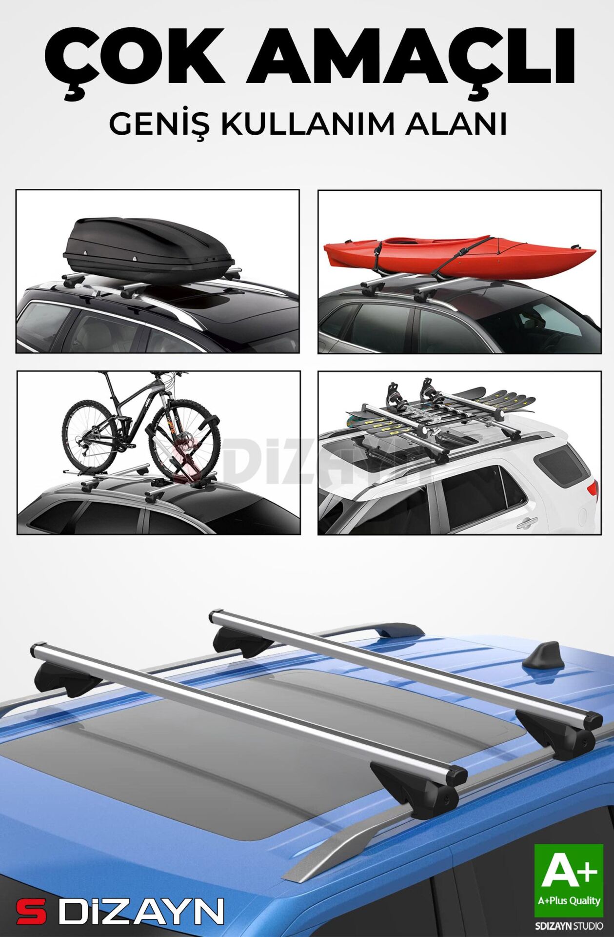 S-Dizayn Peugeot Rifter S-Bar Atlas V1 Ara Atkı Tavan Taşıyıcı Barı Gri 140 Cm 2019 Üzeri A+ Kalite