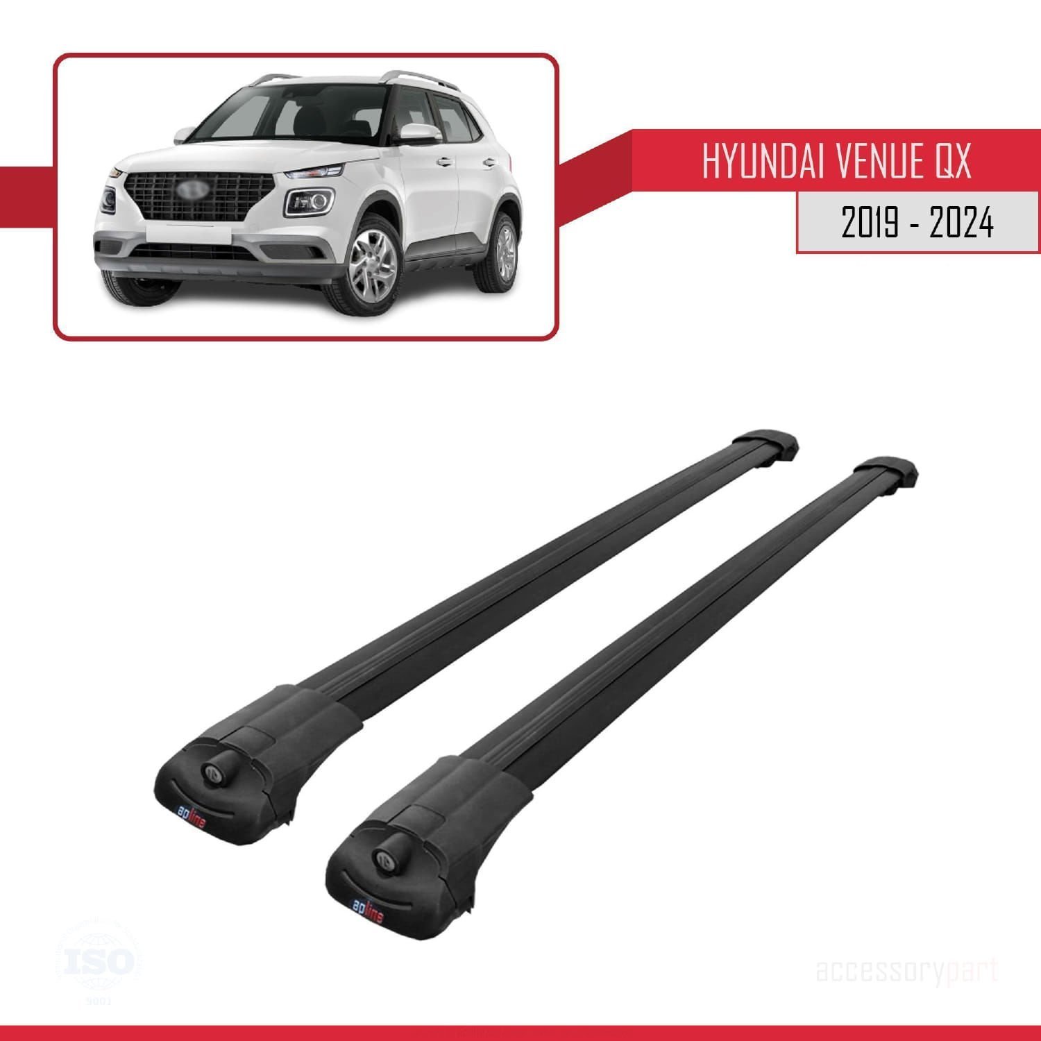 Hyundai Venue (QX) 2019 ve Sonrası ile uyumlu ACE-1 Ara Atkı Tavan Barı SİYAH