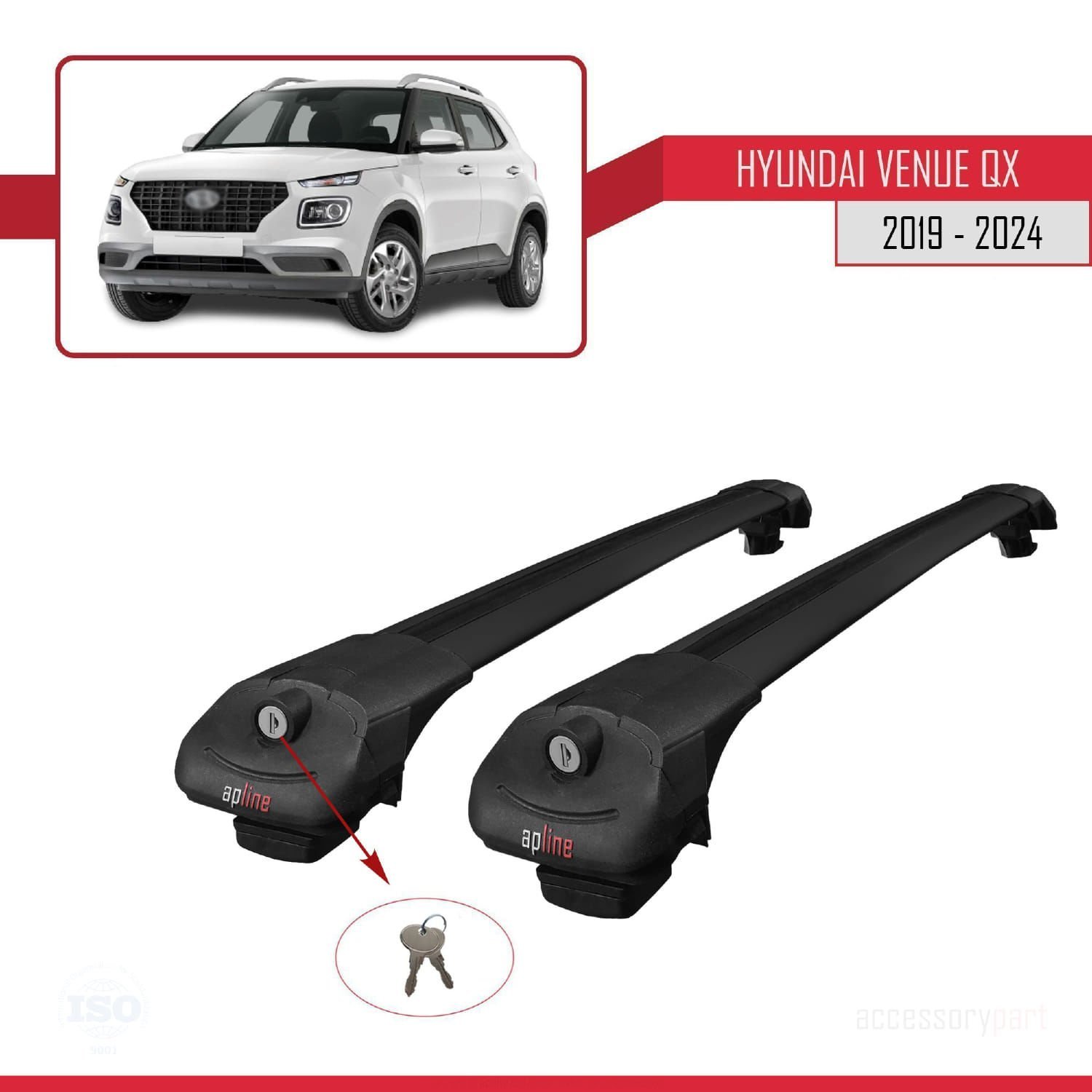 Hyundai Venue (QX) 2019 ve Sonrası ile uyumlu ACE-1 Ara Atkı Tavan Barı SİYAH