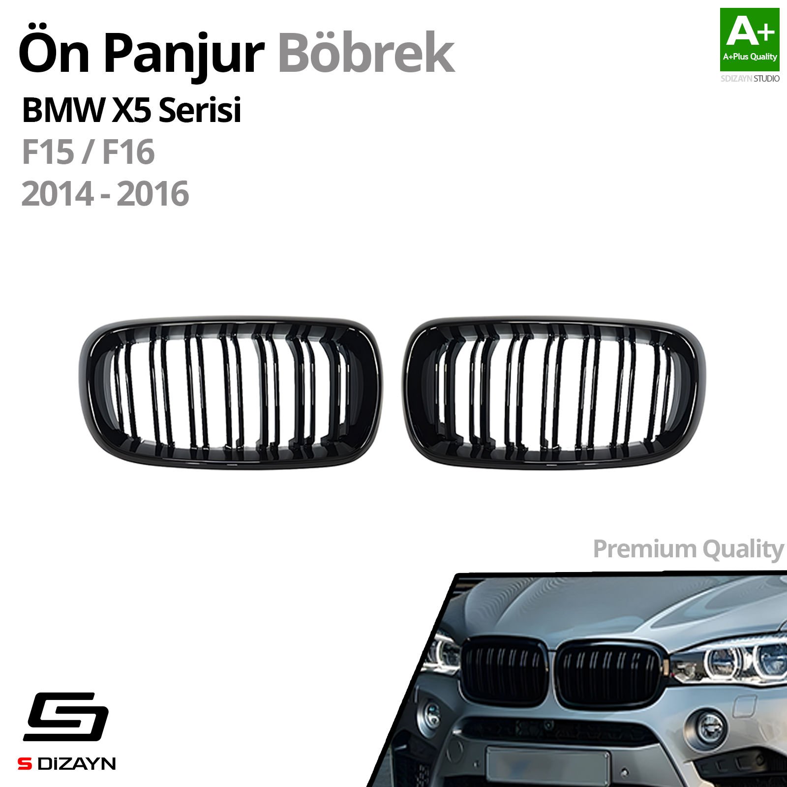 S-Dizayn Bmw X5 F15/F16 Ön Panjur Böbrek Parlak Siyah Piano Black M X5 Model 2014-2016