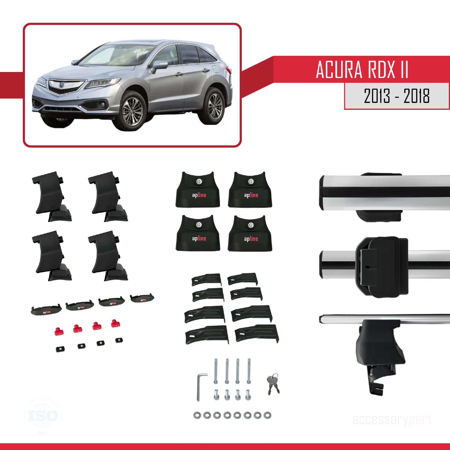 Acura RDX II 2013-2018 Arası ile uyumlu ACE-4 Ara Atkı Tavan Barı GRİ