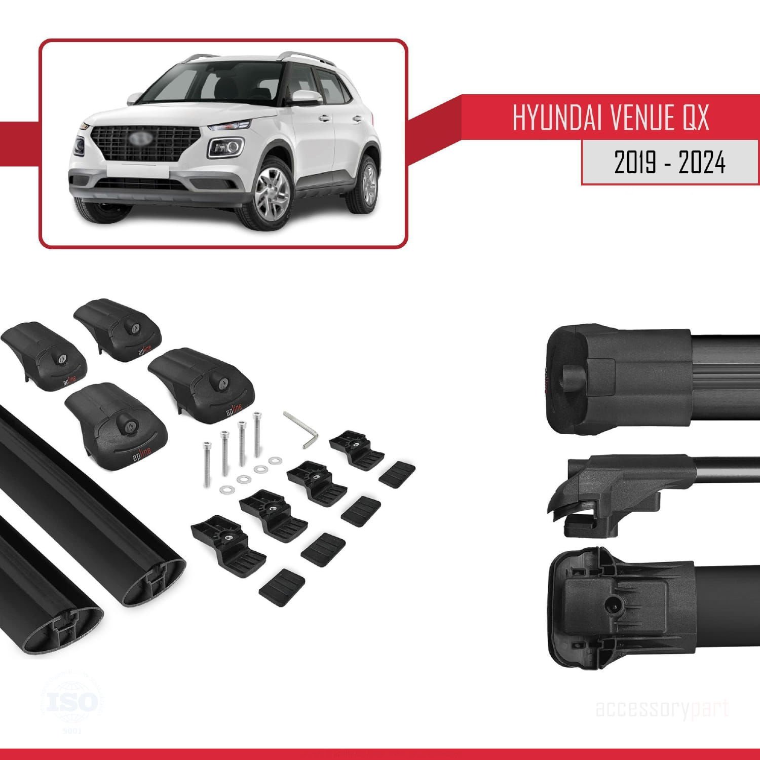 Hyundai Venue (QX) 2019 ve Sonrası ile uyumlu ACE-1 Ara Atkı Tavan Barı SİYAH