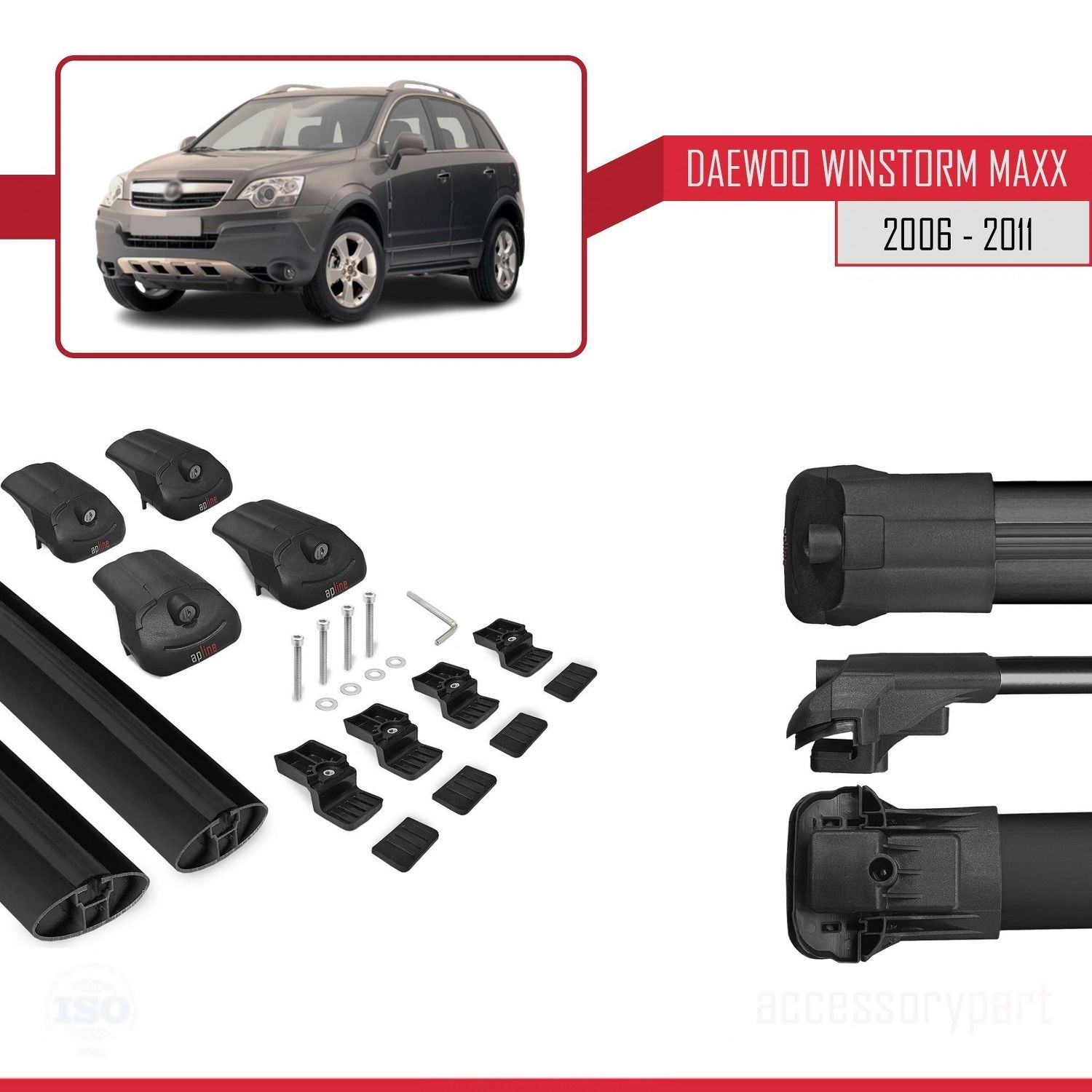 Daewoo Winstorm MaXX 2006-2011 Arası ile uyumlu ACE-1 Ara Atkı Tavan Barı SİYAH