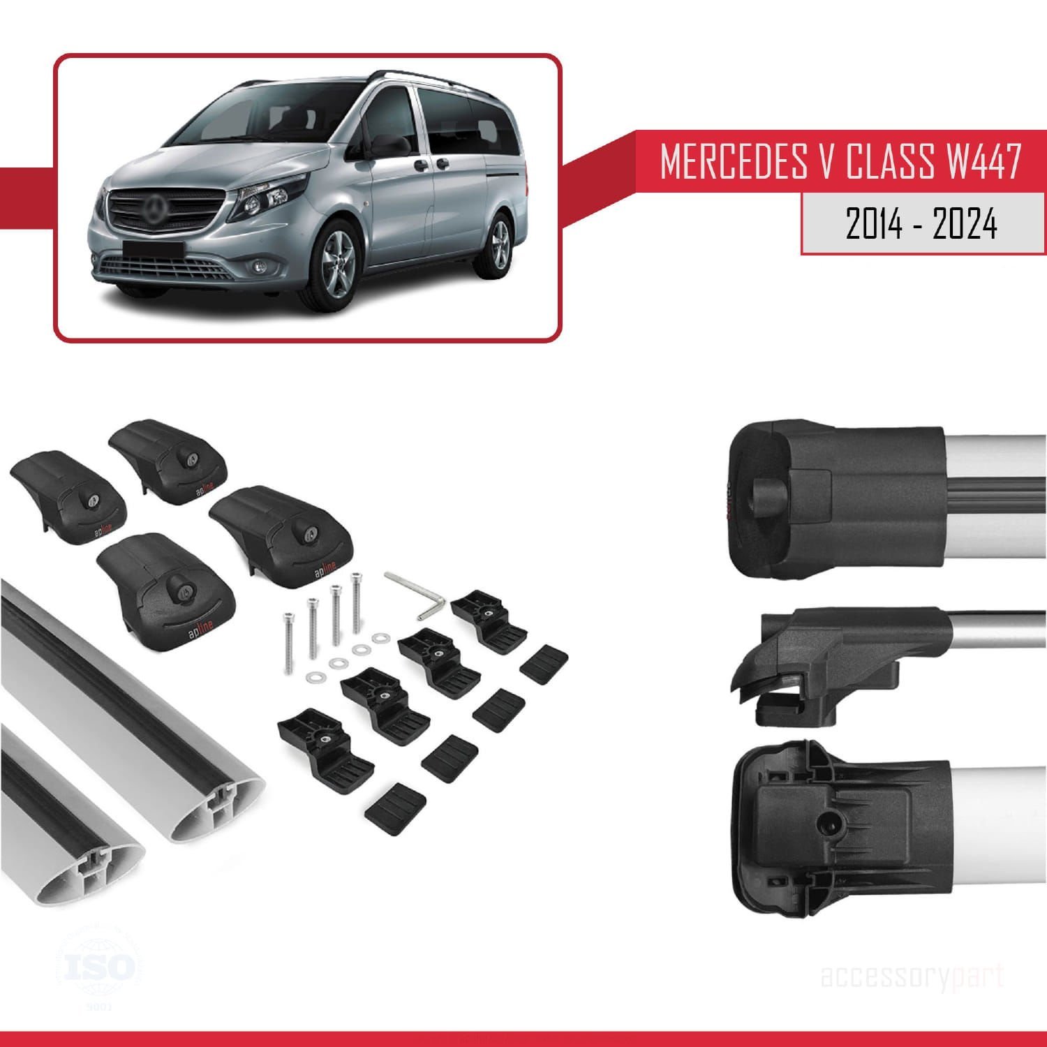 Mercedes V Class W447 2014 ve Sonrası ile uyumlu ACE-1 Ara Atkı Tavan Barı GRİ