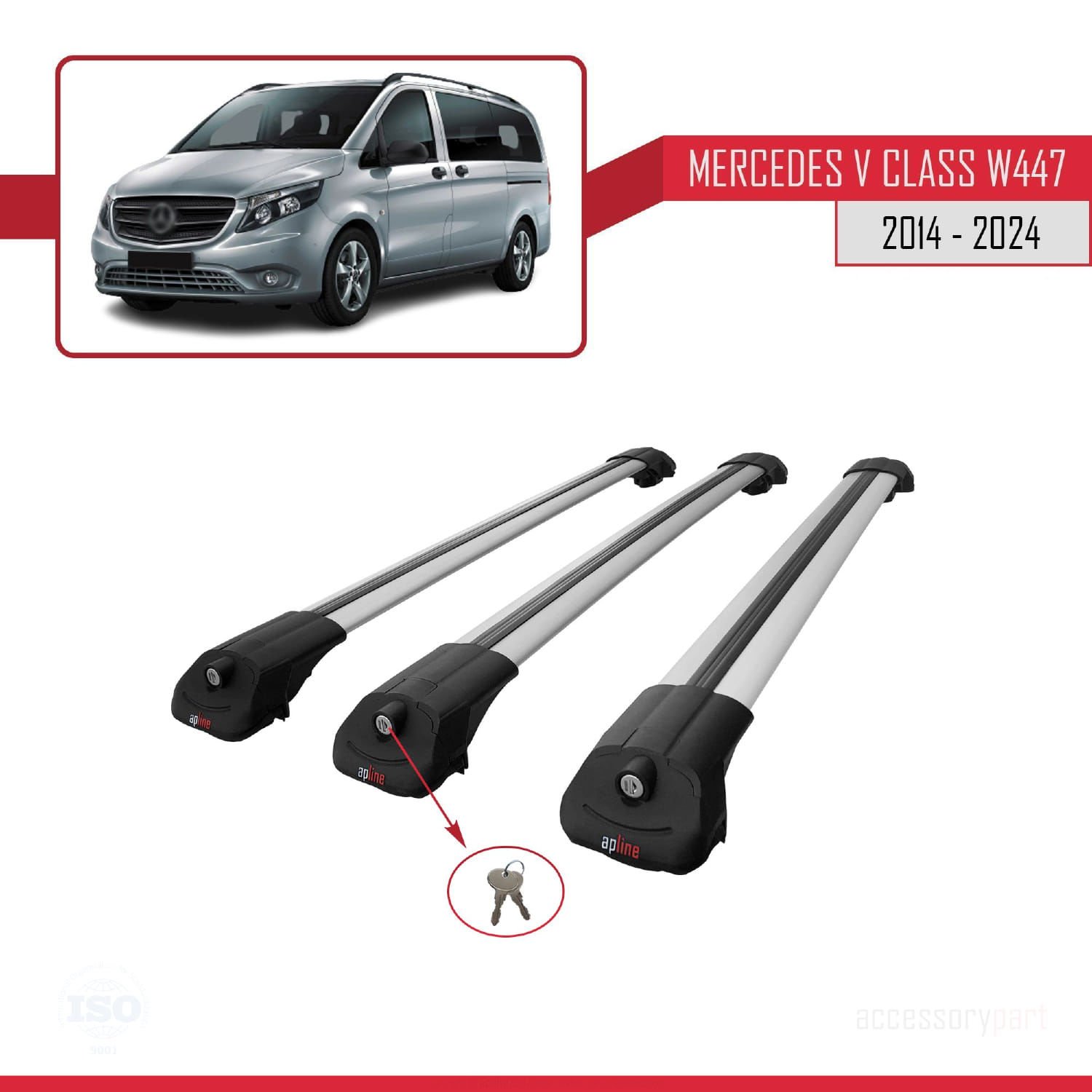 Mercedes V Class W447 2014 ve Sonrası ile uyumlu ACE-1 Ara Atkı Tavan Barı GRİ 3 ADET BAR