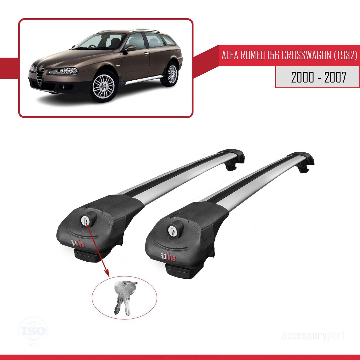 Alfa Romeo 156 Crosswagon (T932) 2000-2007 Arası ile uyumlu ACE-1 Ara Atkı Tavan Barı GRİ