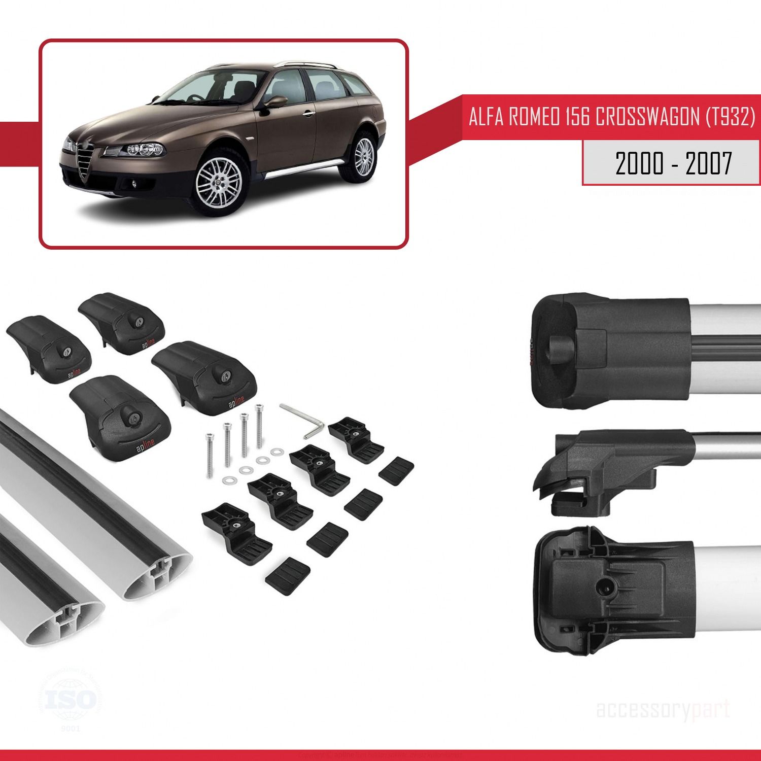 Alfa Romeo 156 Crosswagon (T932) 2000-2007 Arası ile uyumlu ACE-1 Ara Atkı Tavan Barı GRİ