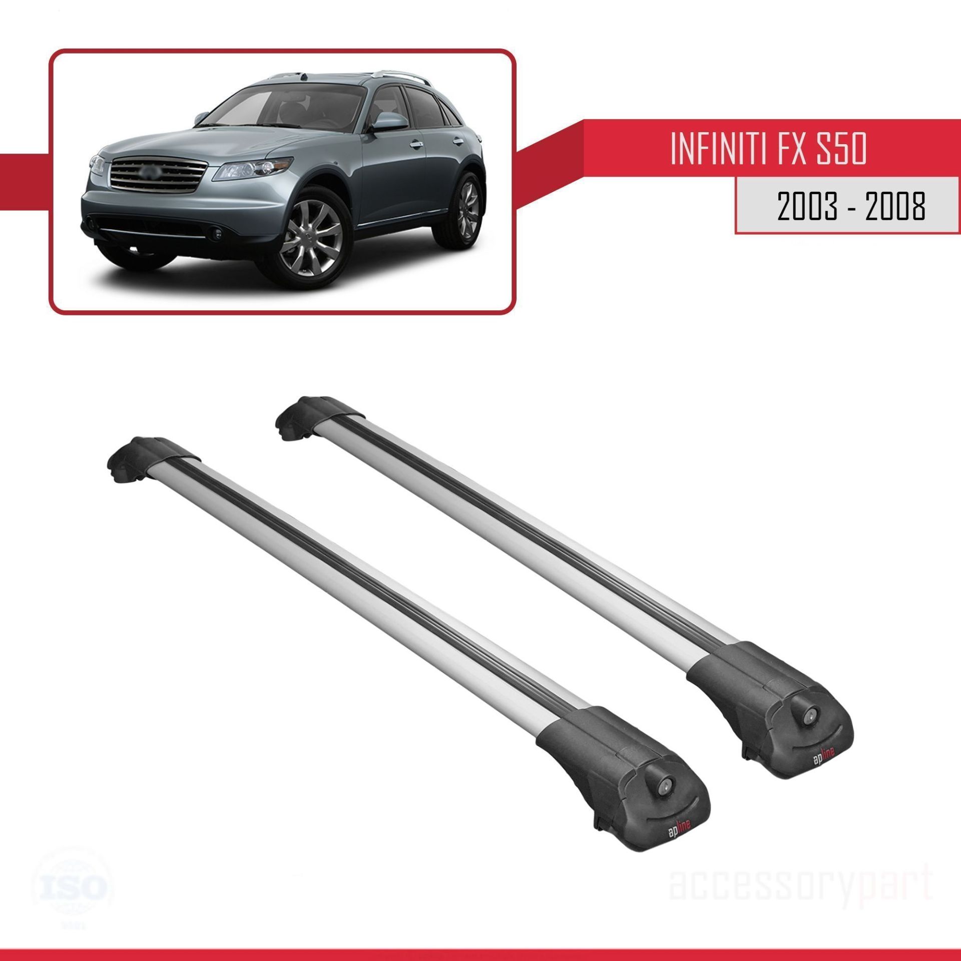 Infiniti FX (S50) 2003-2008 Arası ile uyumlu ACE-1 Ara Atkı Tavan Barı GRİ