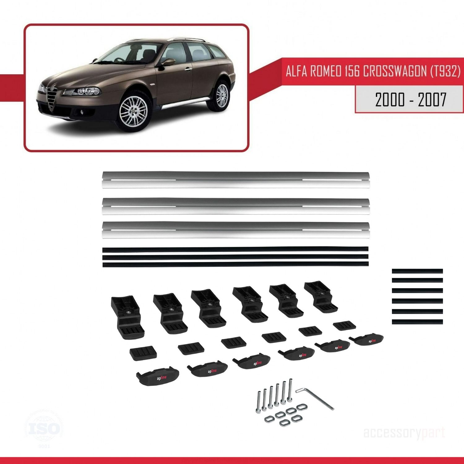 Alfa Romeo 156 Crosswagon (T932) 2000-2007 Arası ile uyumlu Basic Model Ara Atkı Tavan Barı GRİ 3 ADET
