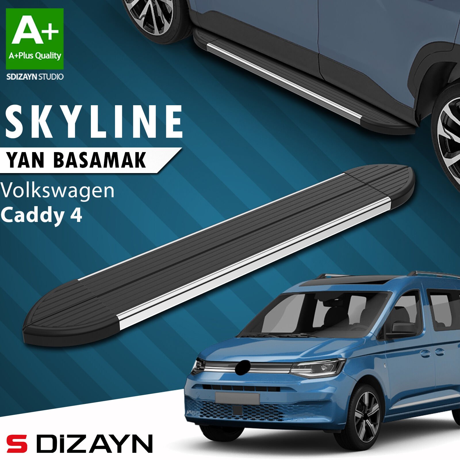 S-Dizayn VW Caddy 4 Skyline Krom Yan Basamak 193 Cm 2020 Üzeri A+ Kalite