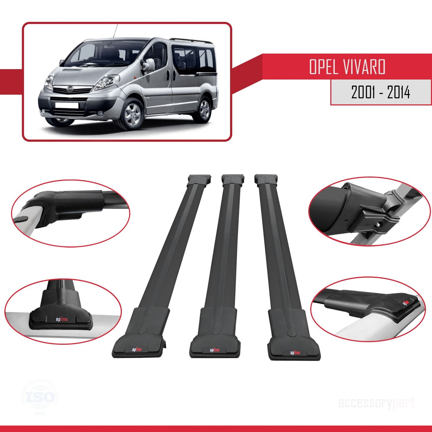 Opel Vivaro 2001-2014 Arası ile uyumlu FLY Model Ara Atkı Tavan Barı SİYAH 3 ADET BAR