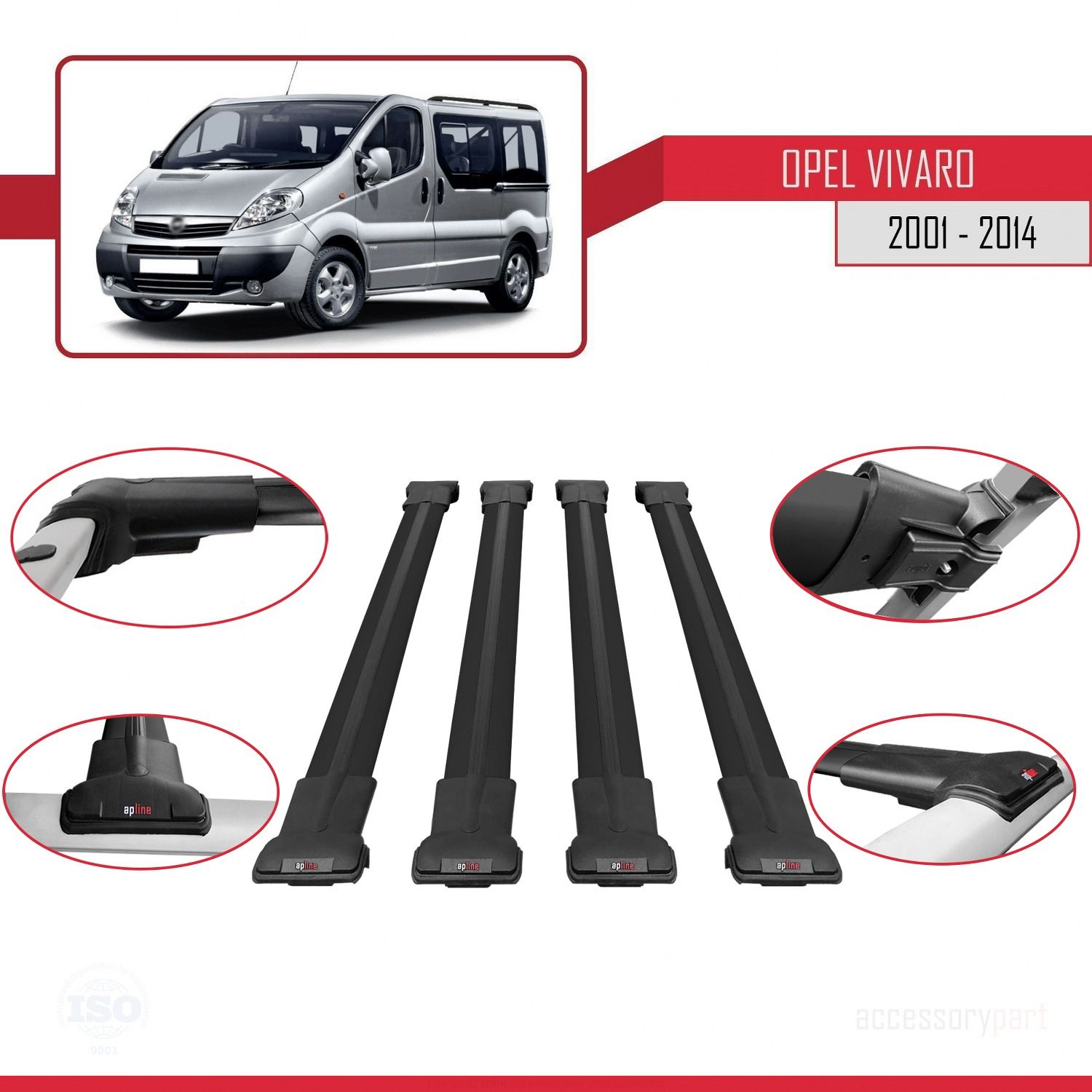 Opel Vivaro 2001-2014 Arası ile uyumlu FLY Model Ara Atkı Tavan Barı SİYAH 4 ADET BAR