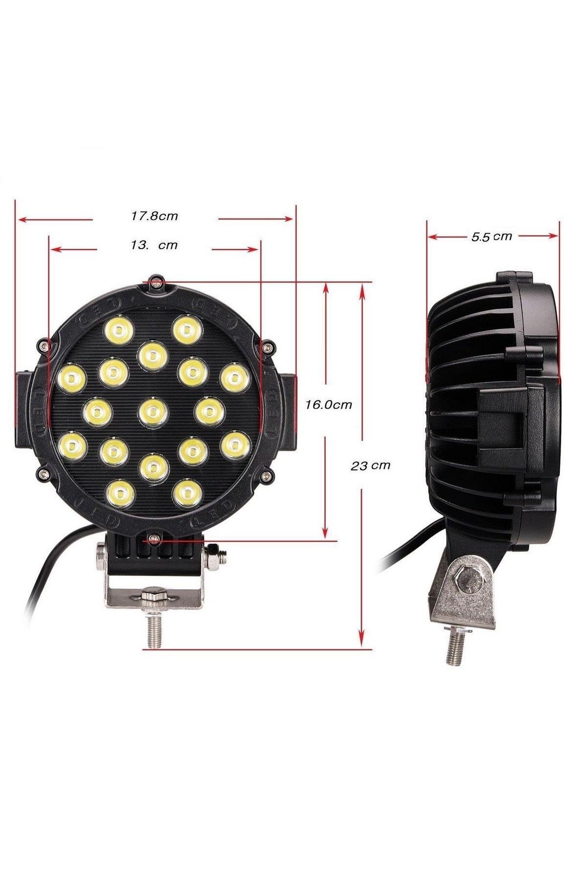 Off Road Sis Lambası Siyah 16 Cm Yuvarlak 17 Led 2 Adet