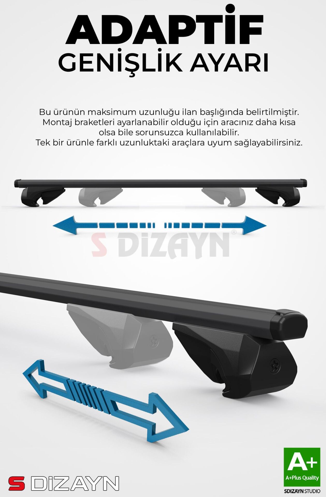 S-Dizayn Toyota Land Cruıser S-Bar Atlas V1 Ara Atkı Tavan Taşıyıcı Barı Siyah 140 Cm 2008-2023 A+ Kalite