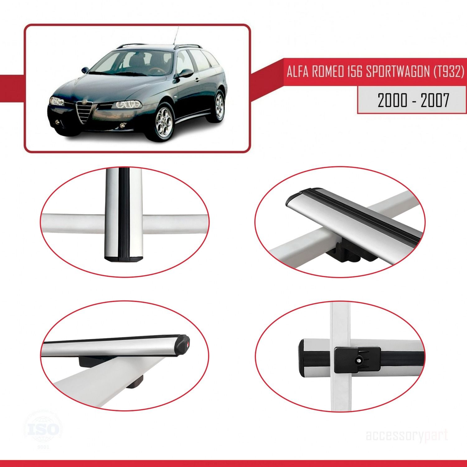 Alfa Romeo 156 Sportwagon (T932) 2000-2007 Arası ile uyumlu Basic Model Ara Atkı Tavan Barı GRİ 3 ADET