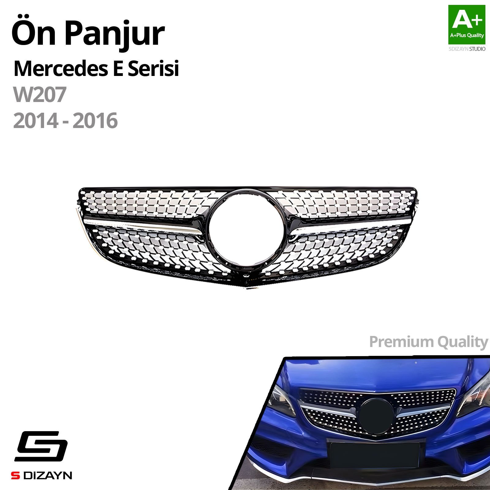 S-Dizayn Mercedes E-Class W207 Ön Panjur Parlak Siyah Piano Black Diamond Model 2014-2016