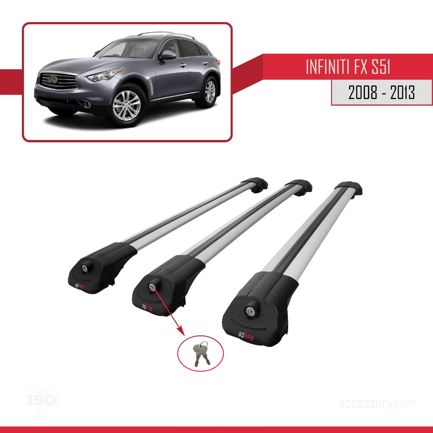 Infiniti FX S51 2008-2013 Arası ile uyumlu ACE-1 Ara Atkı Tavan Barı GRİ 3 ADET BAR