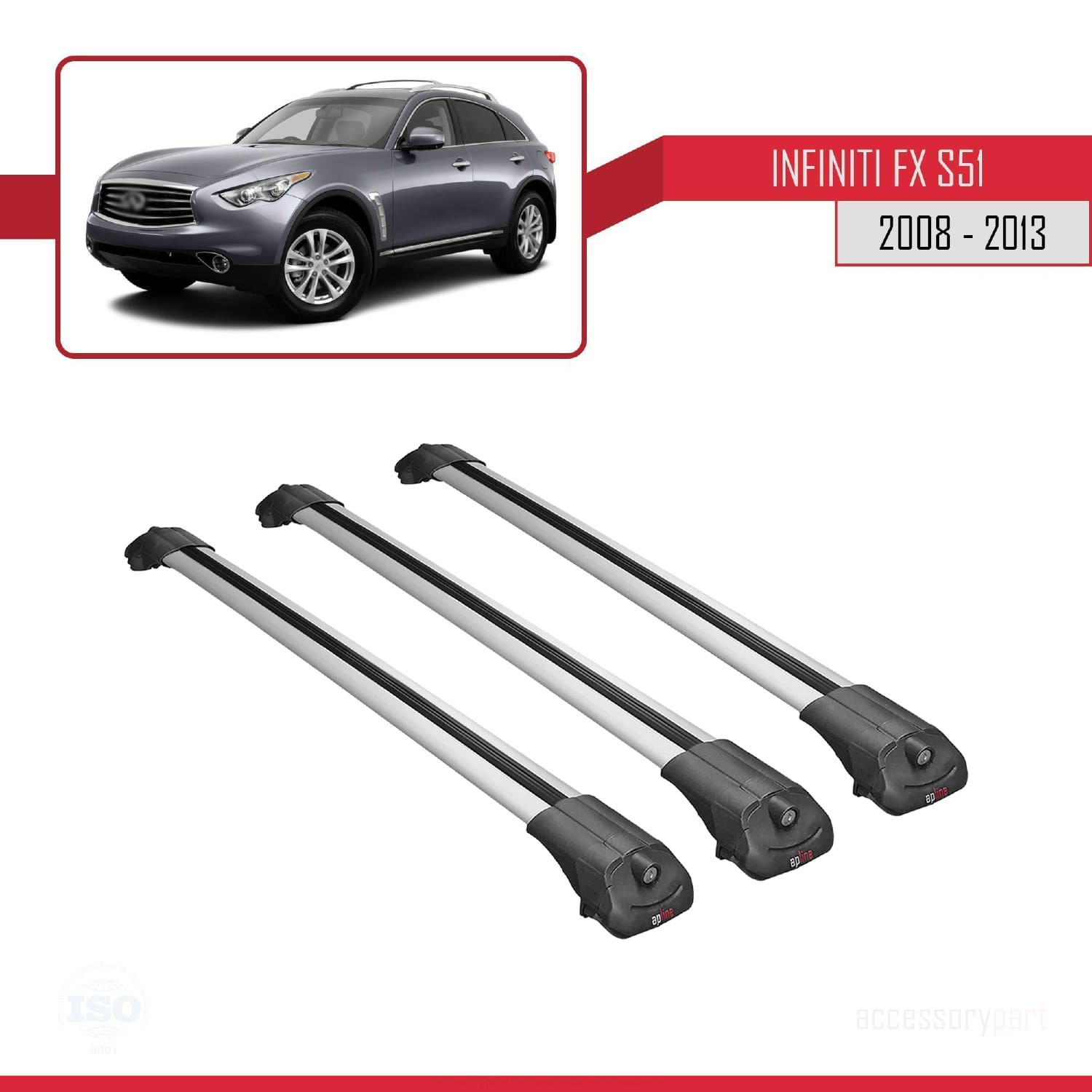 Infiniti FX S51 2008-2013 Arası ile uyumlu ACE-1 Ara Atkı Tavan Barı GRİ 3 ADET BAR