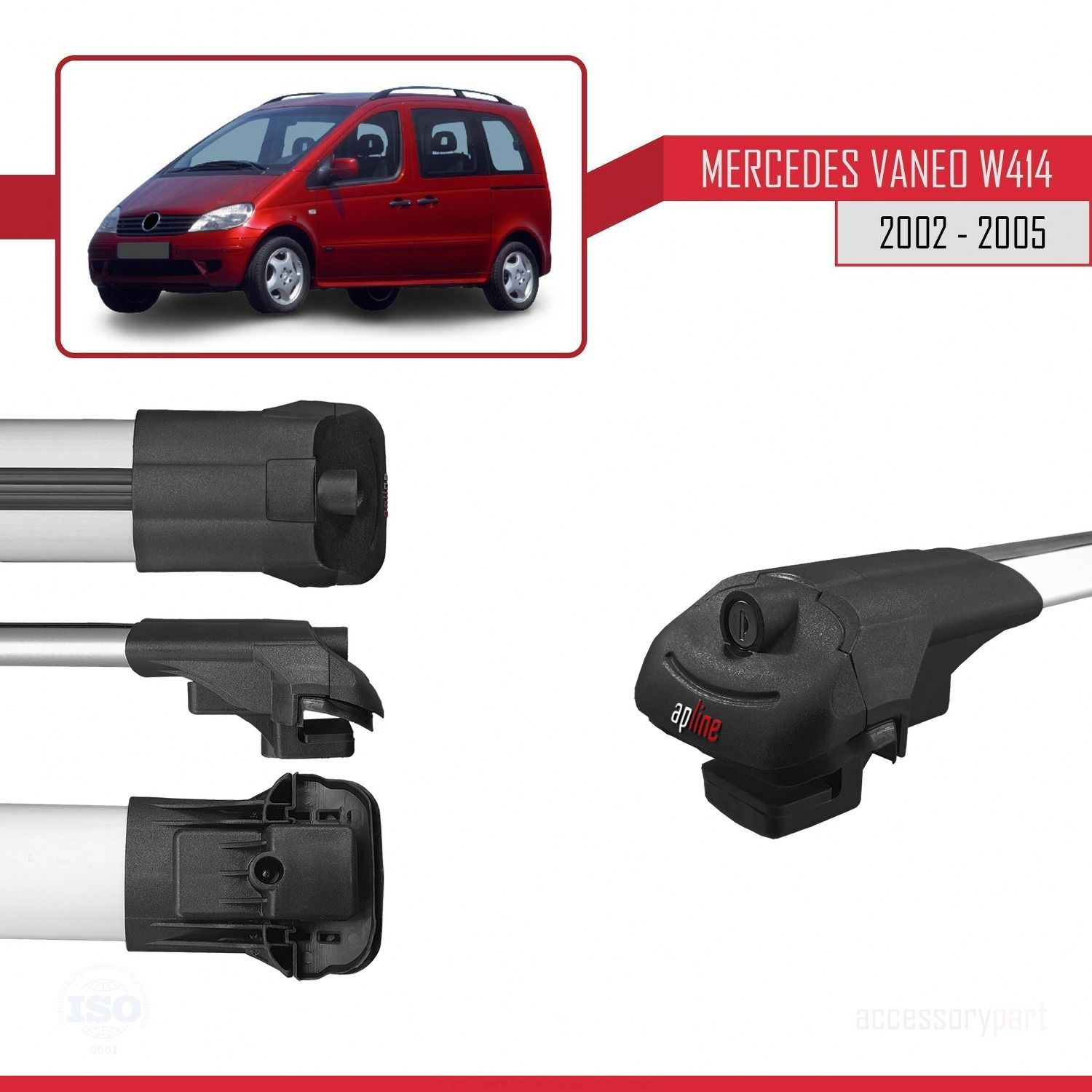 Mercedes Vaneo (W414) 2002-2005 Arası ile uyumlu ACE-1 Ara Atkı Tavan Barı GRİ 4 ADET BAR