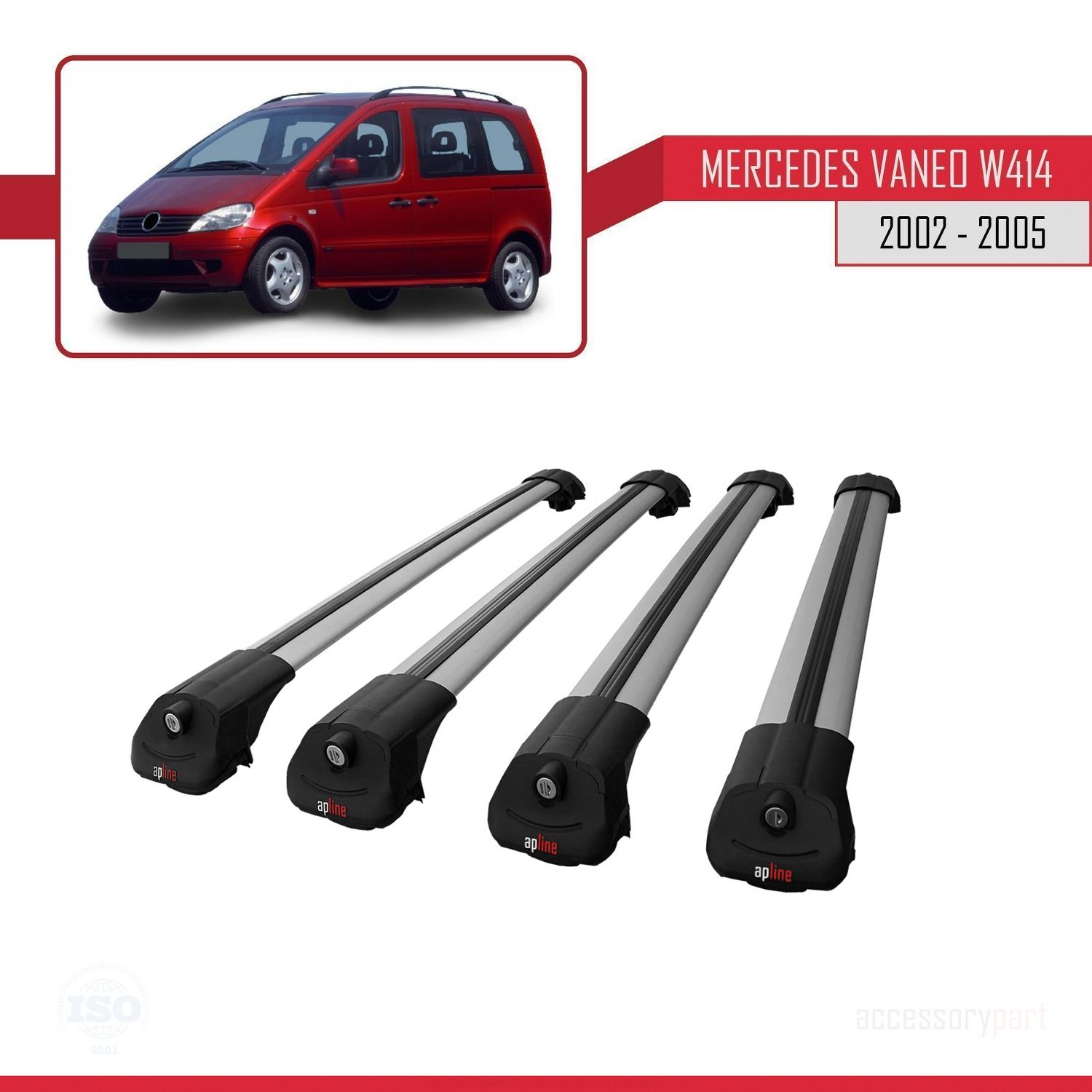 Mercedes Vaneo (W414) 2002-2005 Arası ile uyumlu ACE-1 Ara Atkı Tavan Barı GRİ 4 ADET BAR