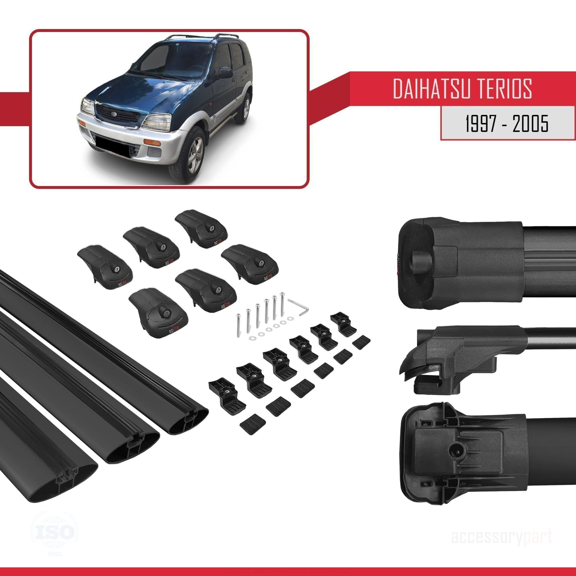 Daihatsu Terios 1997-2005 Arası ile uyumlu ACE-1 Ara Atkı Tavan Barı SİYAH 3 ADET BAR