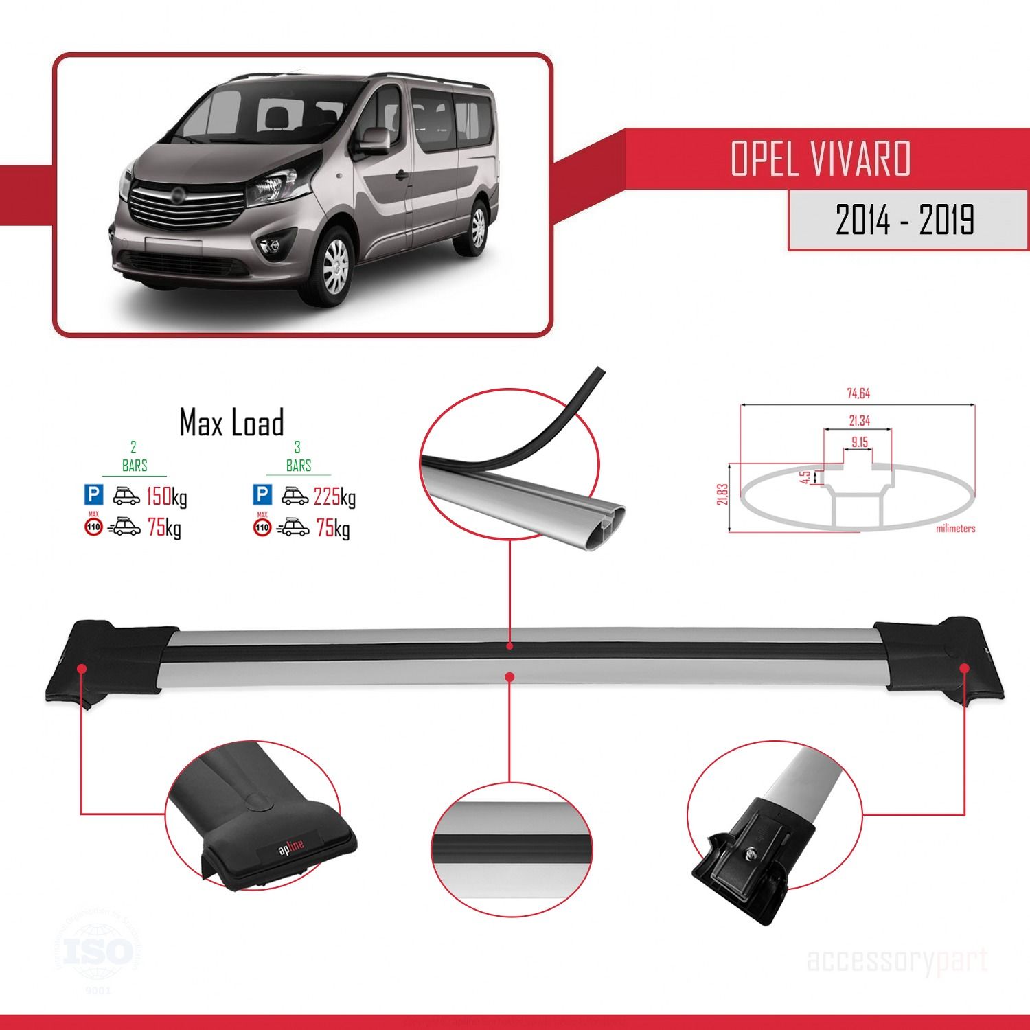 Opel Vivaro 2014-2019 Arası ile uyumlu FLY Model Ara Atkı Tavan Barı GRİ