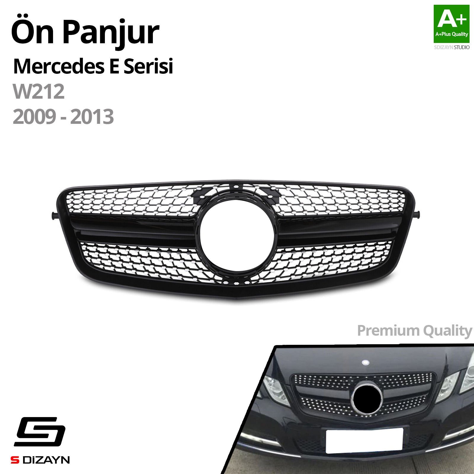 S-Dizayn Mercedes E-Class W212 Ön Panjur Parlak Siyah Piano Black Diamond Model 2009-2013