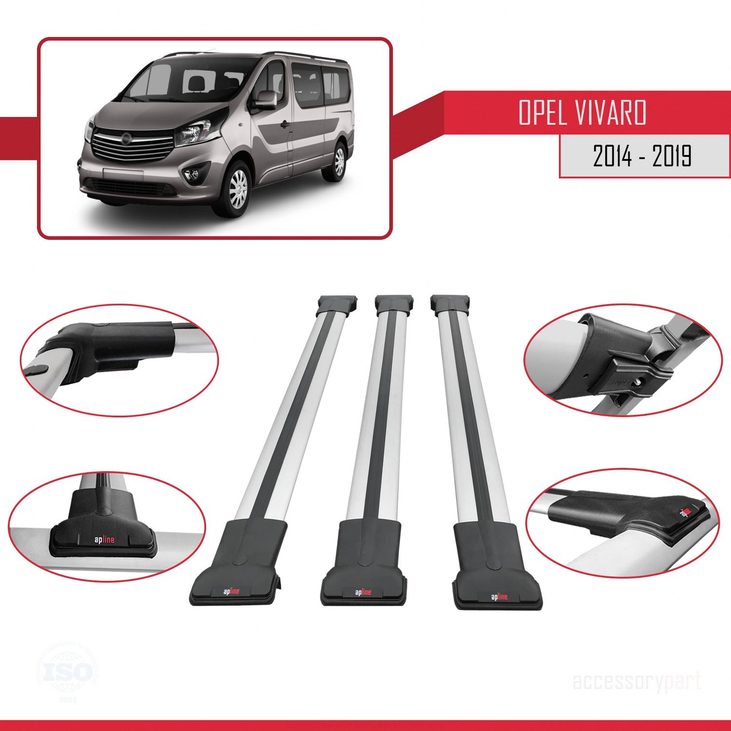 Opel Vivaro 2014-2019 Arası ile uyumlu FLY Model Ara Atkı Tavan Barı GRİ 3 ADET BAR
