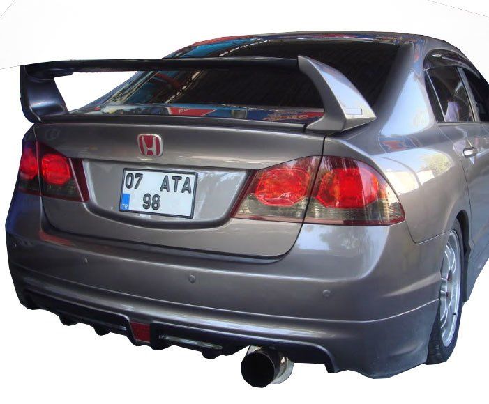 Honda Civic Uyumlu Fd6 (2006-2011) Mugen Rr Tek Çıkış Arka Tampon Eki - Difüzör (Plastik)