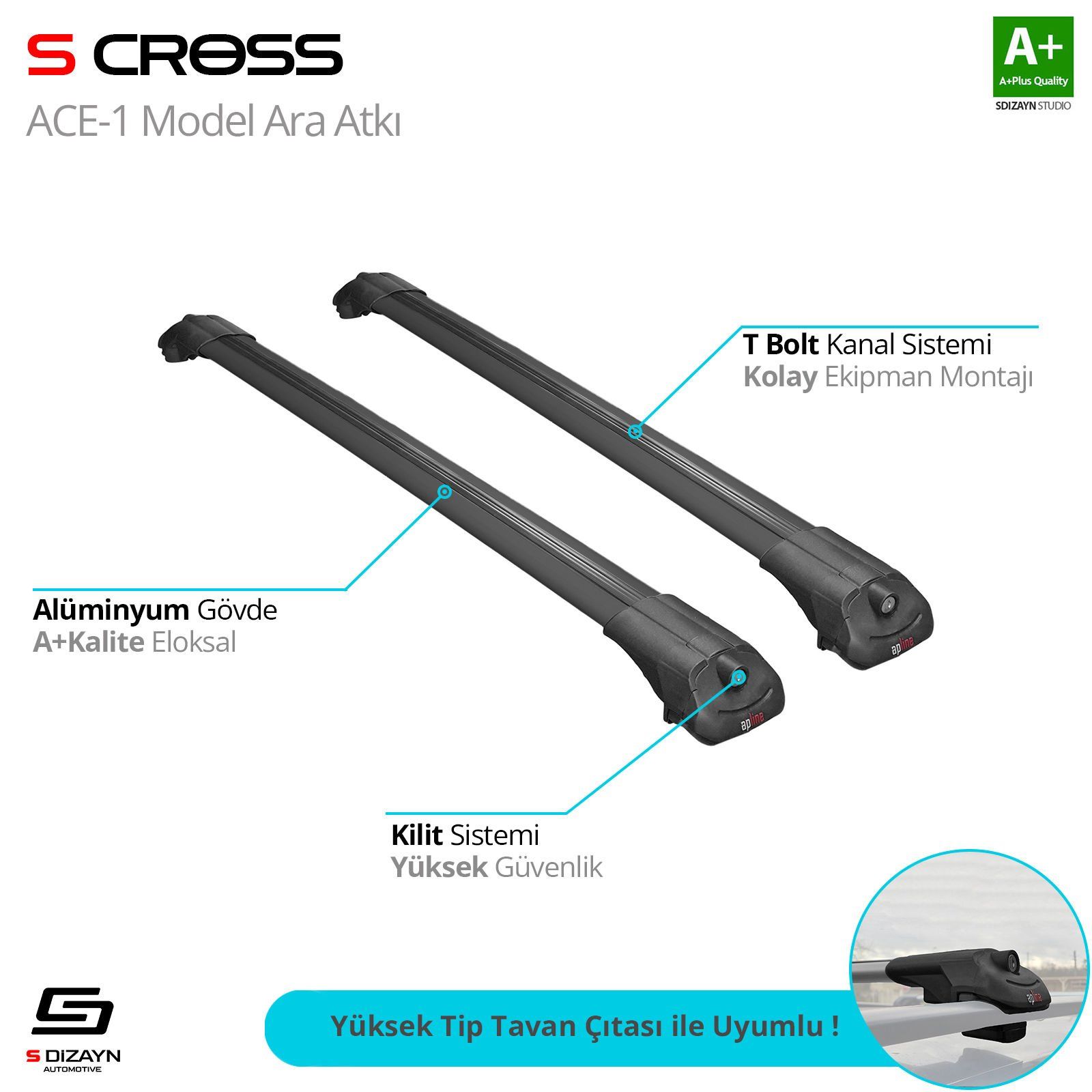 Volkswagen T-Roc Uyumlu 2017 Üzeri Ace-1 Model Siyah Ara Atkı A+ Kalite Parça