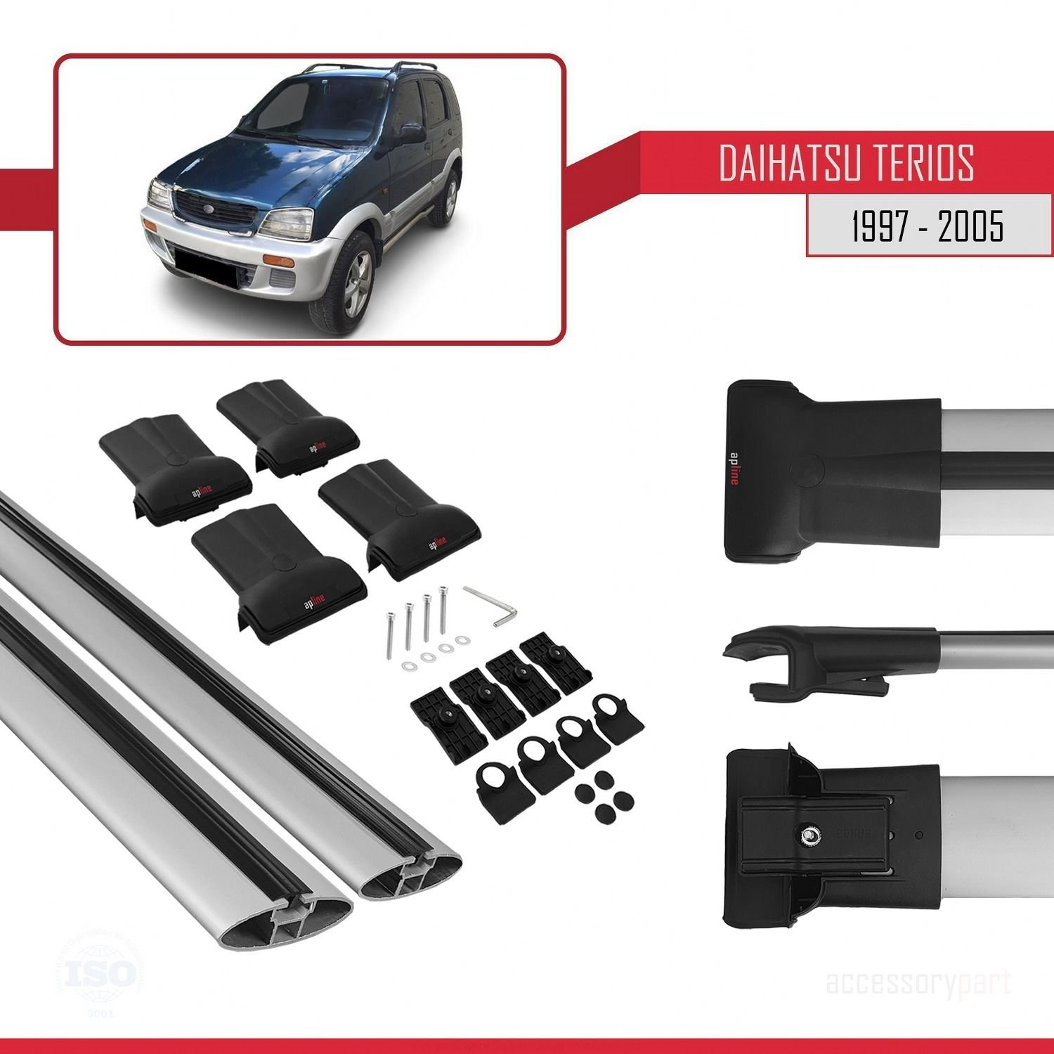 Daihatsu Terios 1997-2005 Arası ile uyumlu FLY Model Ara Atkı Tavan Barı GRİ