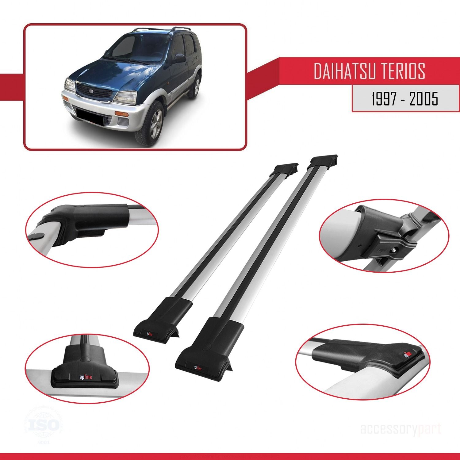 Daihatsu Terios 1997-2005 Arası ile uyumlu FLY Model Ara Atkı Tavan Barı GRİ