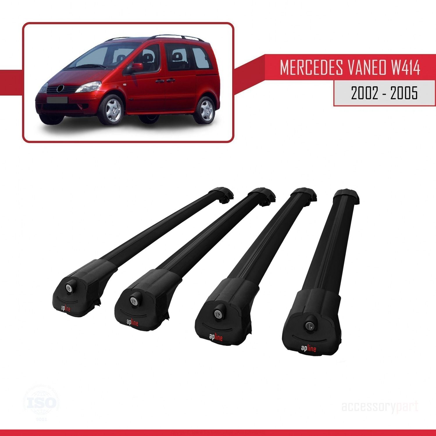 Mercedes Vaneo (W414) 2002-2005 Arası ile uyumlu ACE-1 Ara Atkı Tavan Barı SİYAH 4 ADET BAR