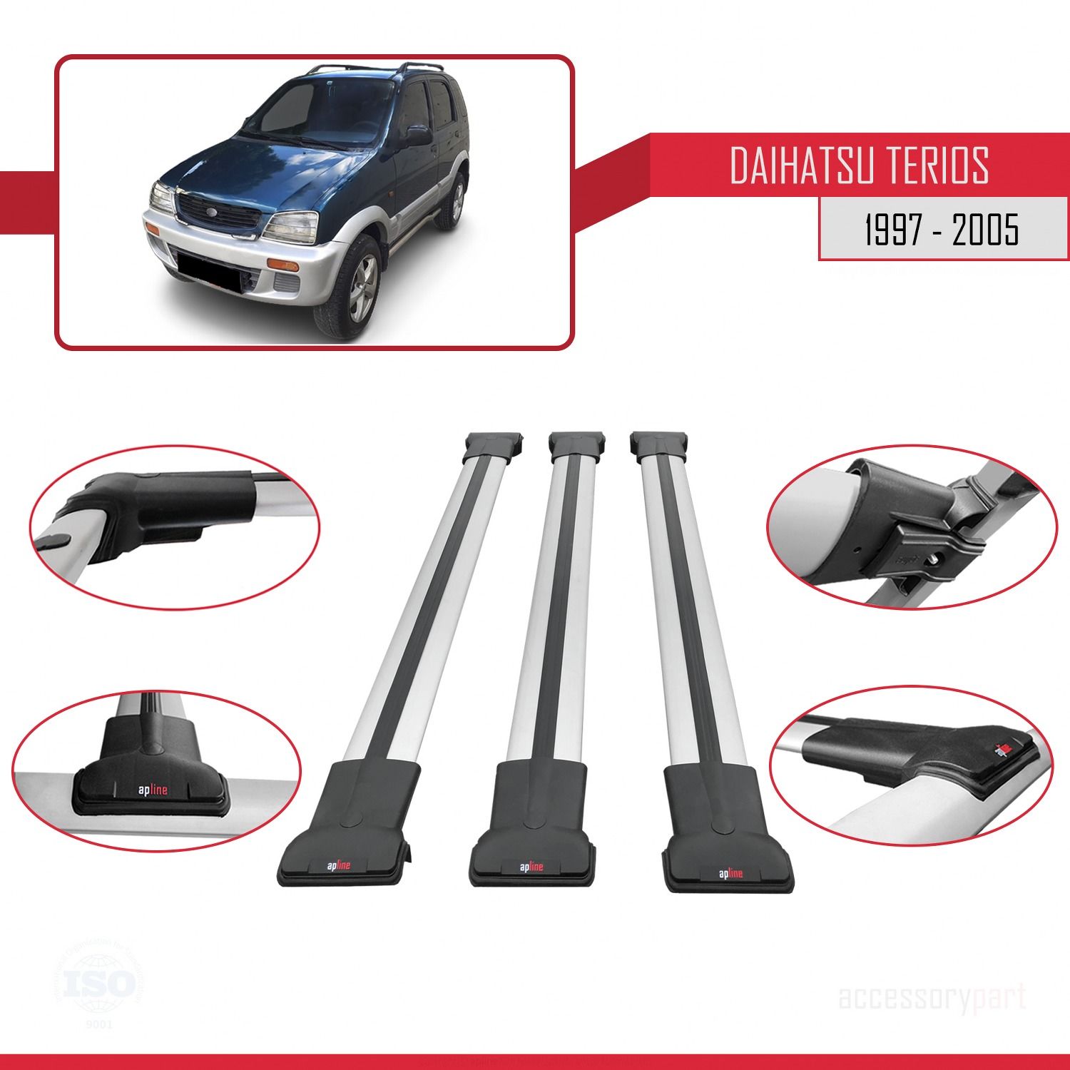 Daihatsu Terios 1997-2005 Arası ile Uyumlu FLY Model Ara Atkı Tavan Barı GRİ 3 ADET BAR