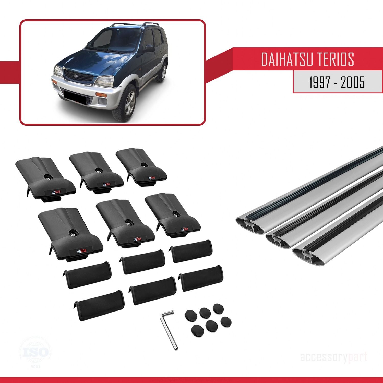 Daihatsu Terios 1997-2005 Arası ile Uyumlu FLY Model Ara Atkı Tavan Barı GRİ 3 ADET BAR